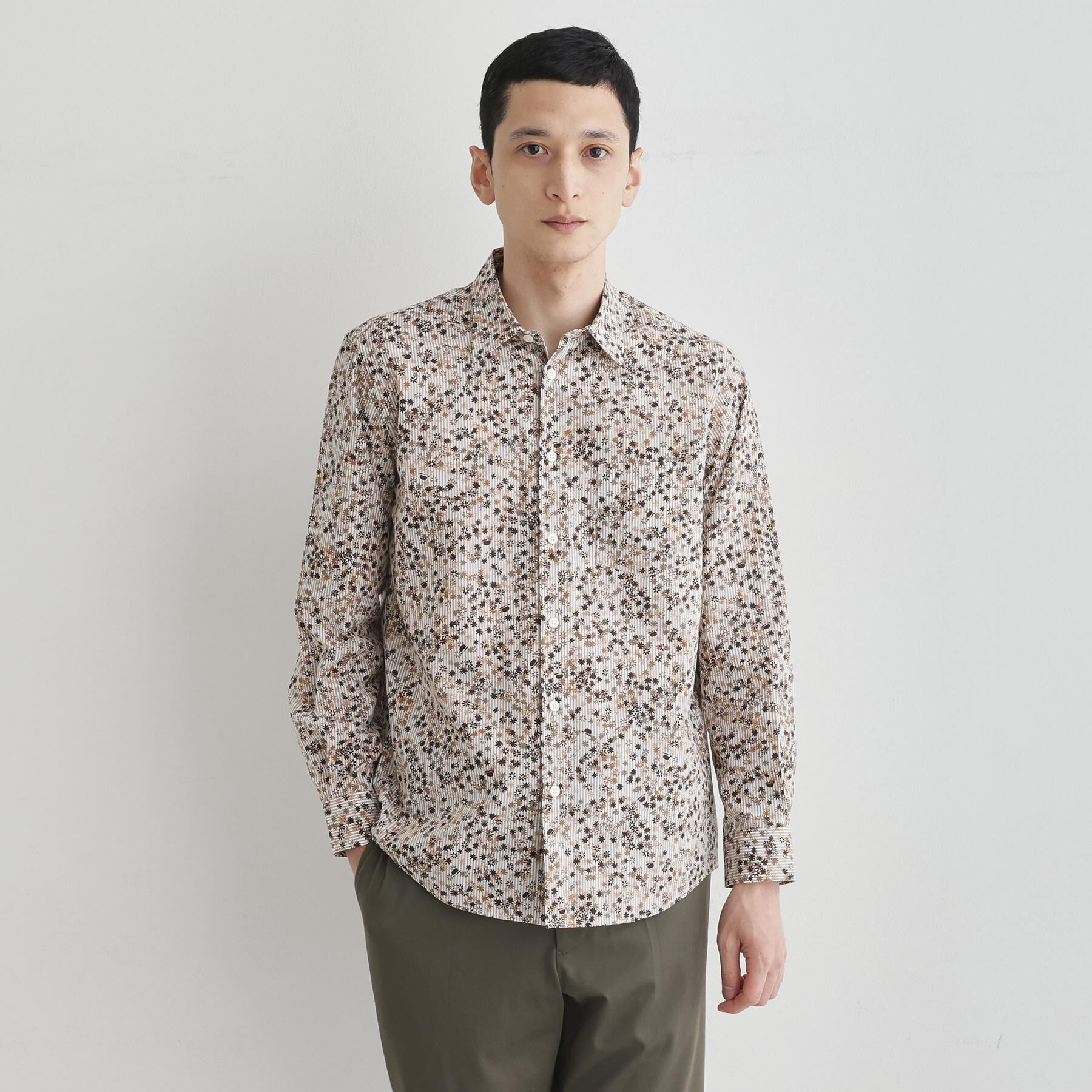 TAKEO KIKUCHI「ストライプ小花 長袖シャツ」|シャツ・ブラウス|ブラウン(144)