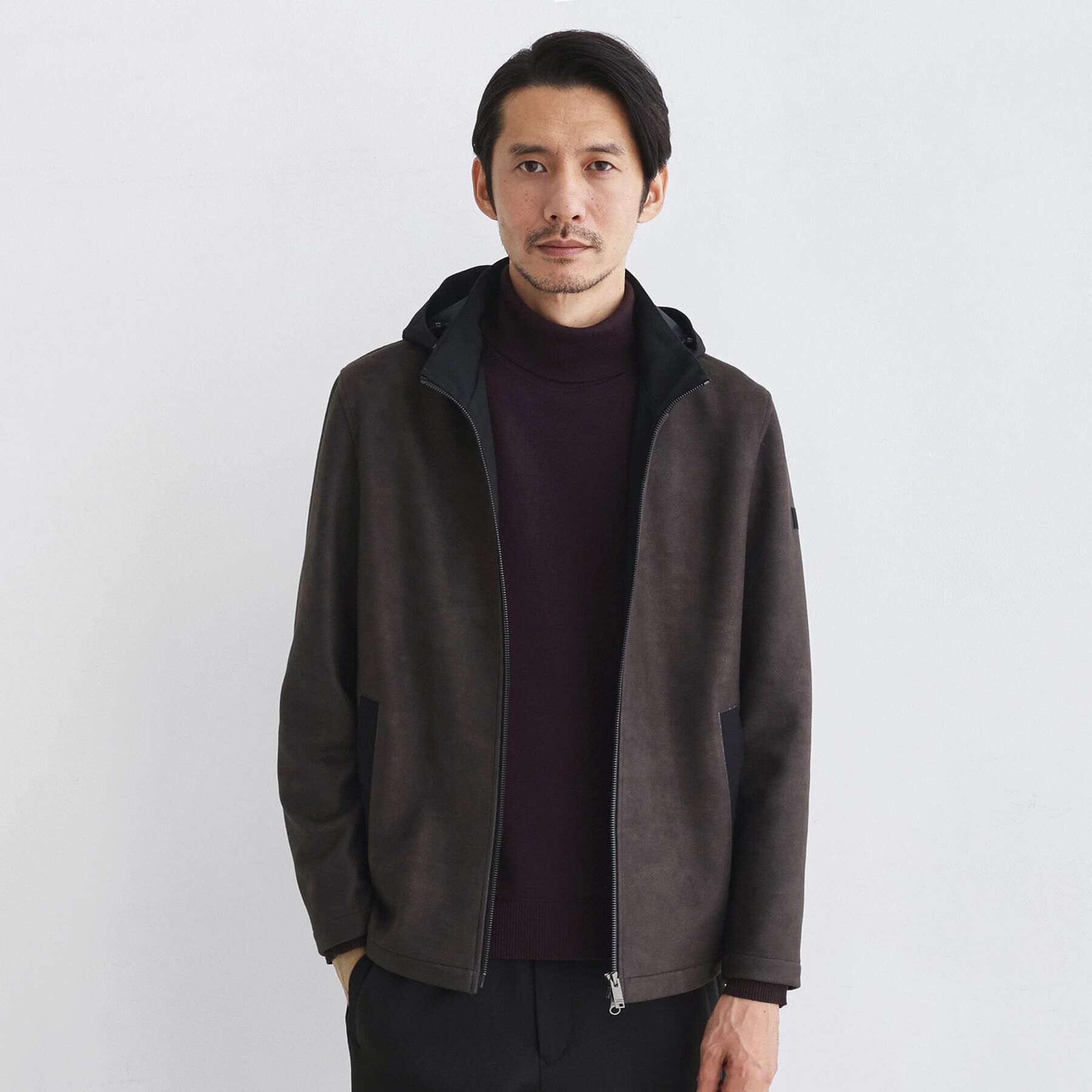 TAKEO KIKUCHI「【JUST ONE LAYER】ダウンファブリック ジップアップ フード ブルゾン」|ブルゾン・スタジャン|チャコールグレー(0