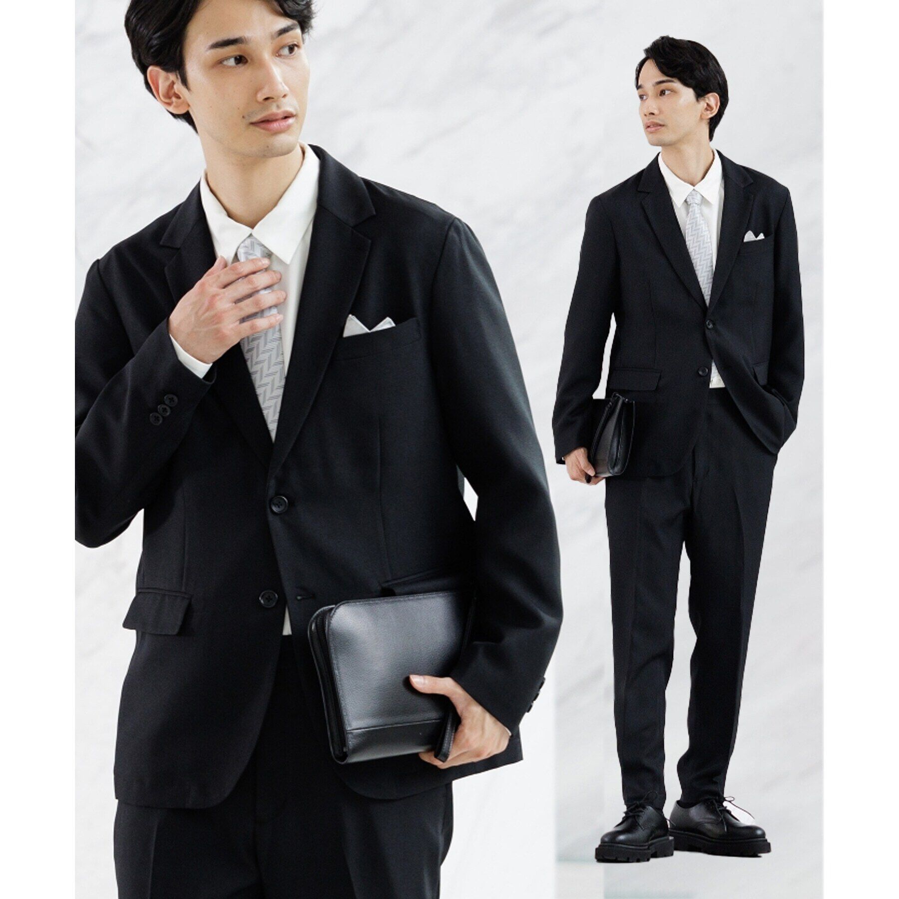 tk.TAKEO KIKUCHI「【マシンウォッシャブル】ウールライクスーツ/上下2点セット」|スーツ|ブラック(019)