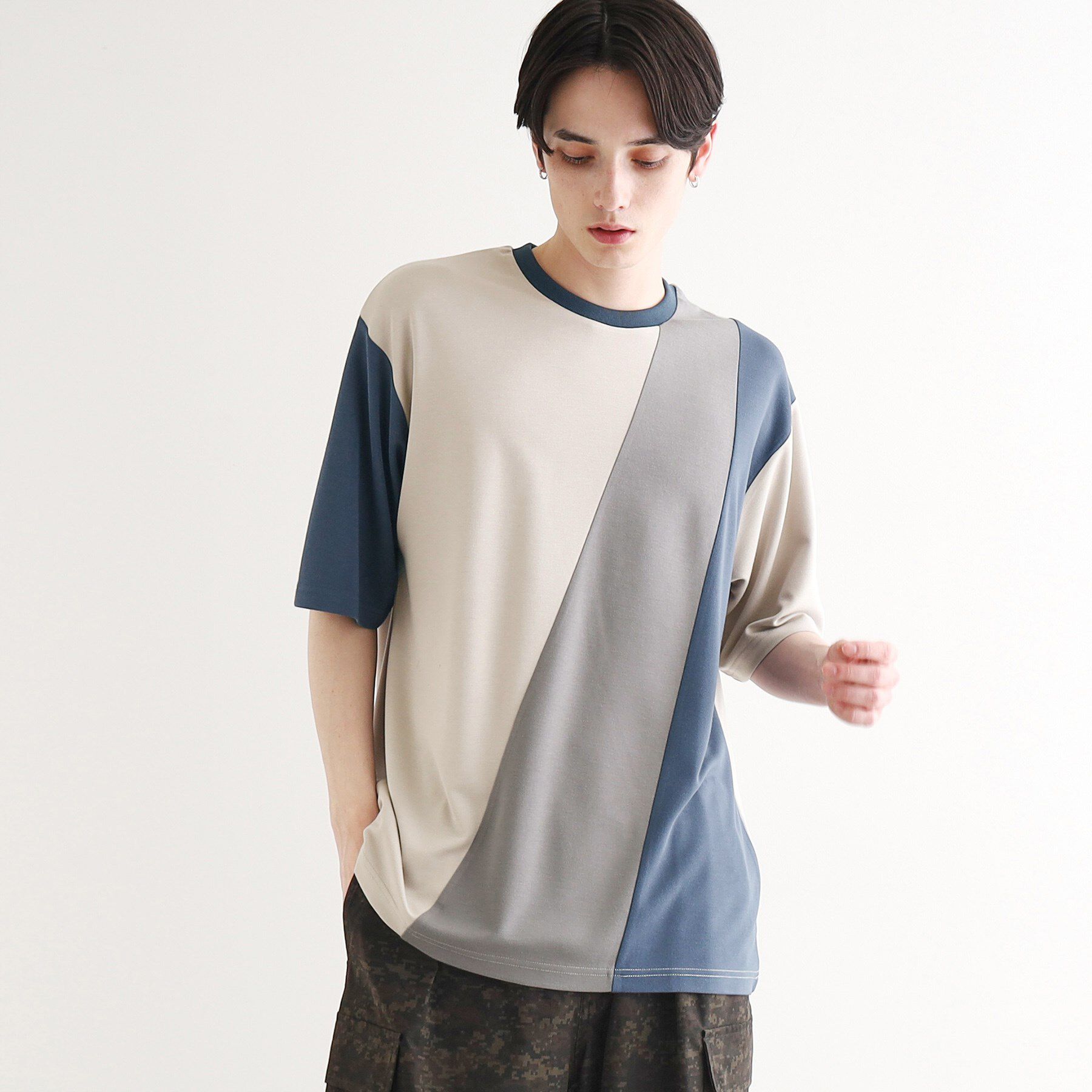 tk.TAKEO KIKUCHI「【UV、接触冷感】ナナメ切替アソートTシャツ」|Tシャツ・カットソー|グレー(412)