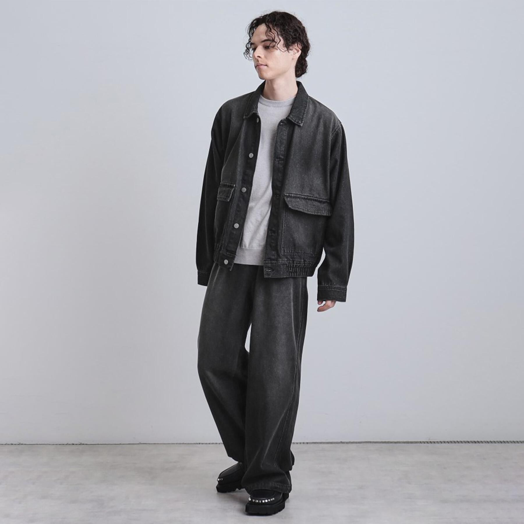 tk.TAKEO KIKUCHI「【上下2点セット】デニムブルゾン＋ワイドデニムパンツ」|スーツ|チャコールグレー(0