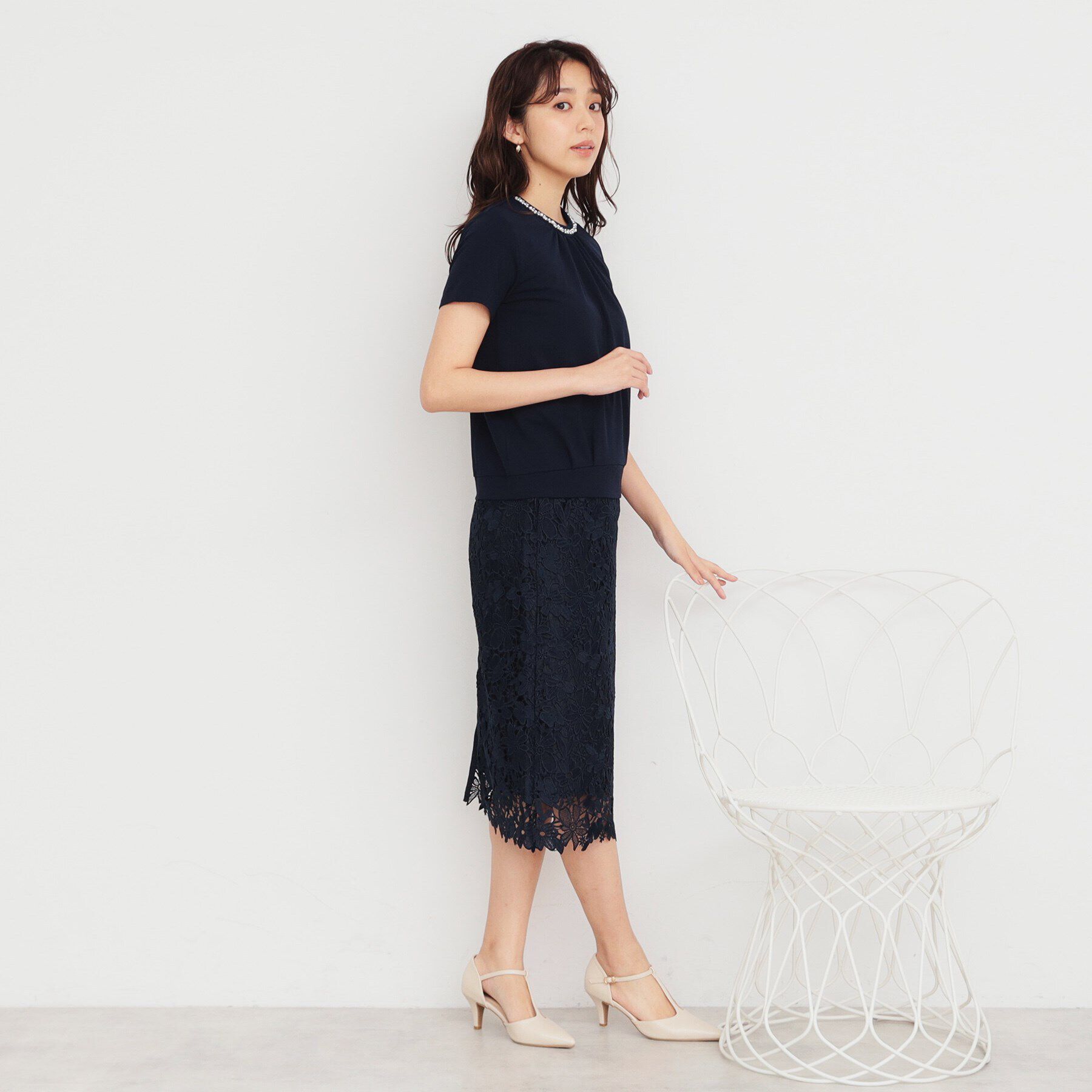 index「UV ストレッチポンチビジューネックトップス【接触冷感/洗濯機洗い可】」|Tシャツ・カットソー|