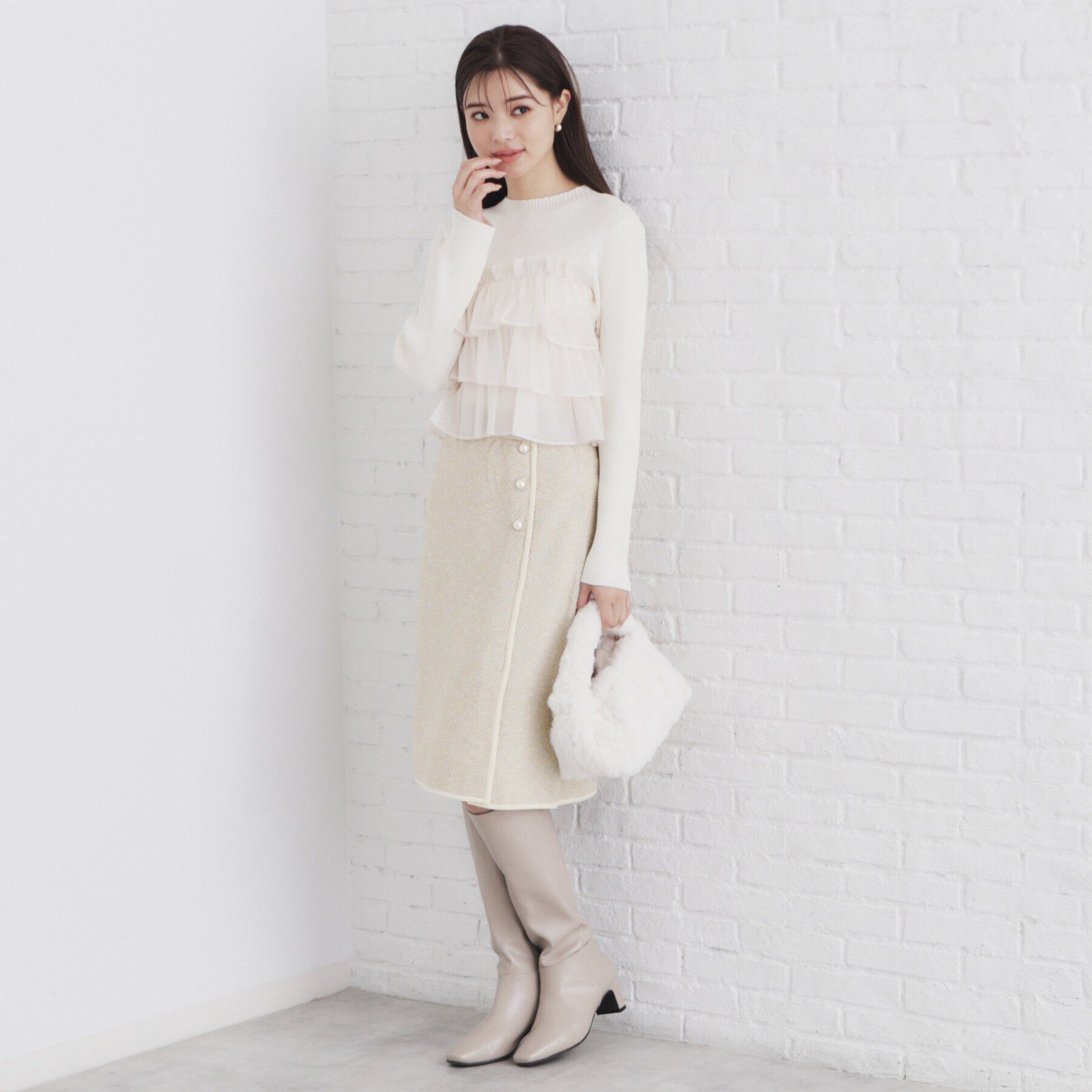 index「《美人百花掲載》パール調ツイードライクタイトスカート/セットアップ対応【洗濯機洗い可】」|スカート|