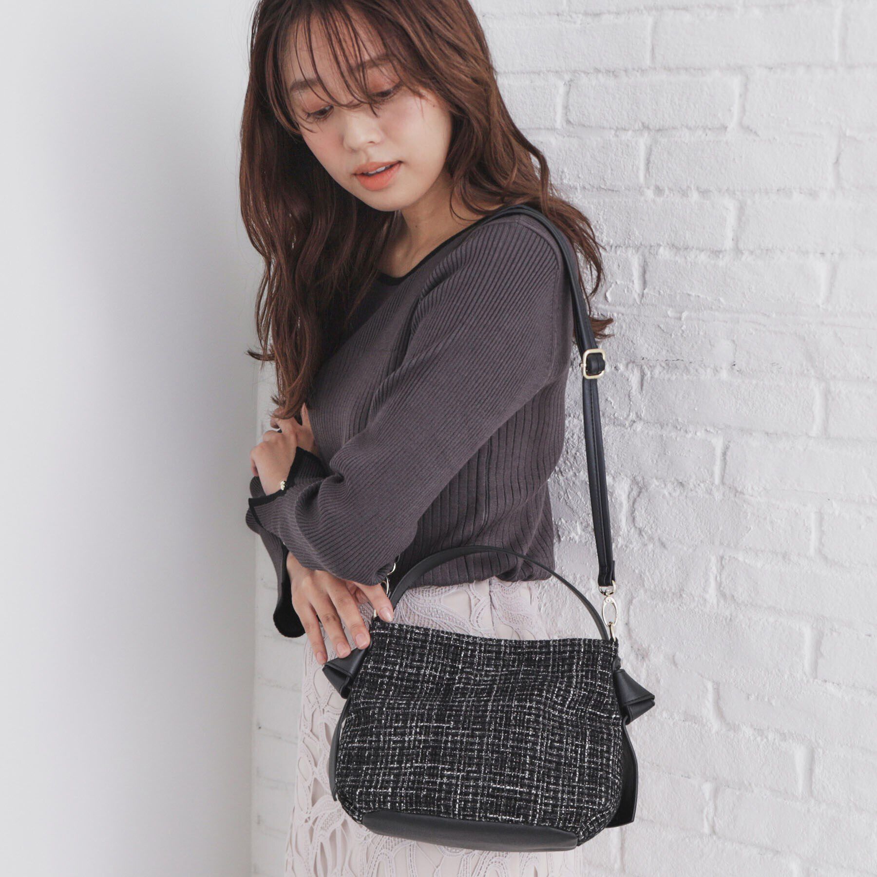index「【2WAY】ショルダー付ツイードバッグ」|ショルダー・メッセンジャー|