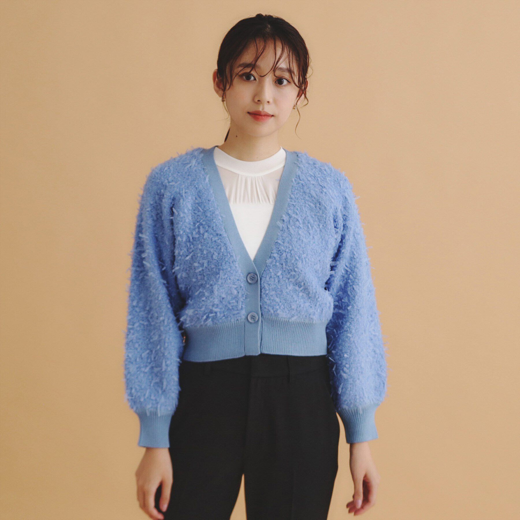 index「チュールフラッグVネックカーディガン【洗濯機洗い可】」|カーディガン|