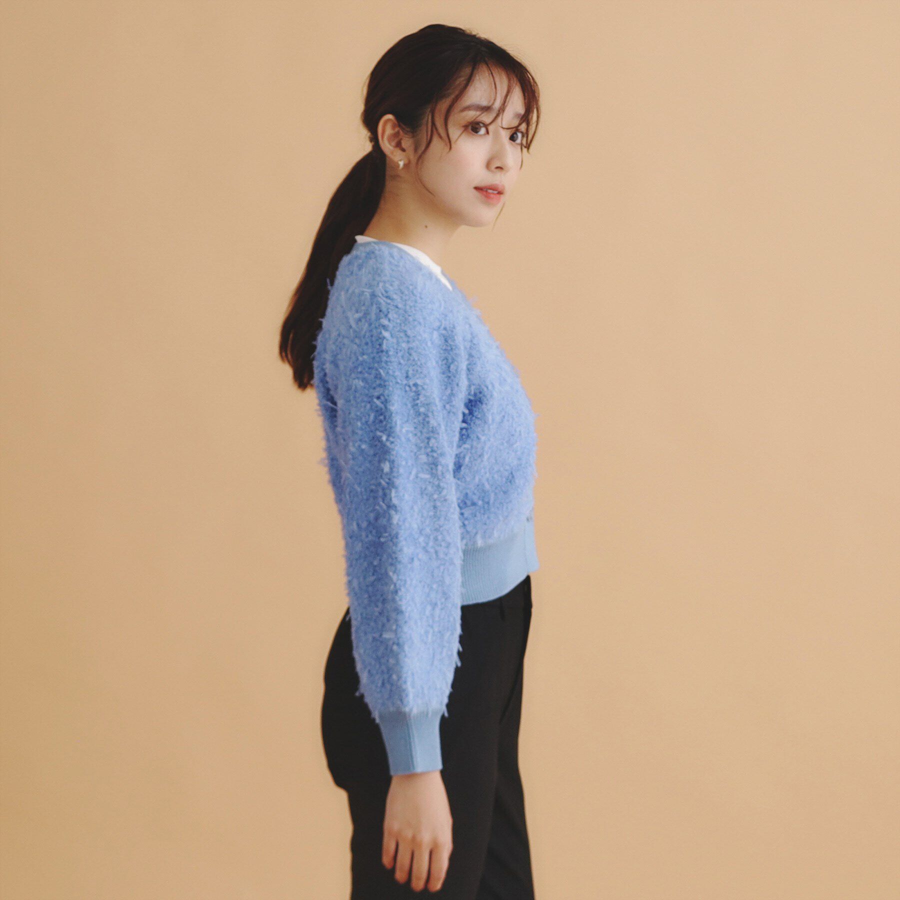 index「チュールフラッグVネックカーディガン【洗濯機洗い可】」|カーディガン|
