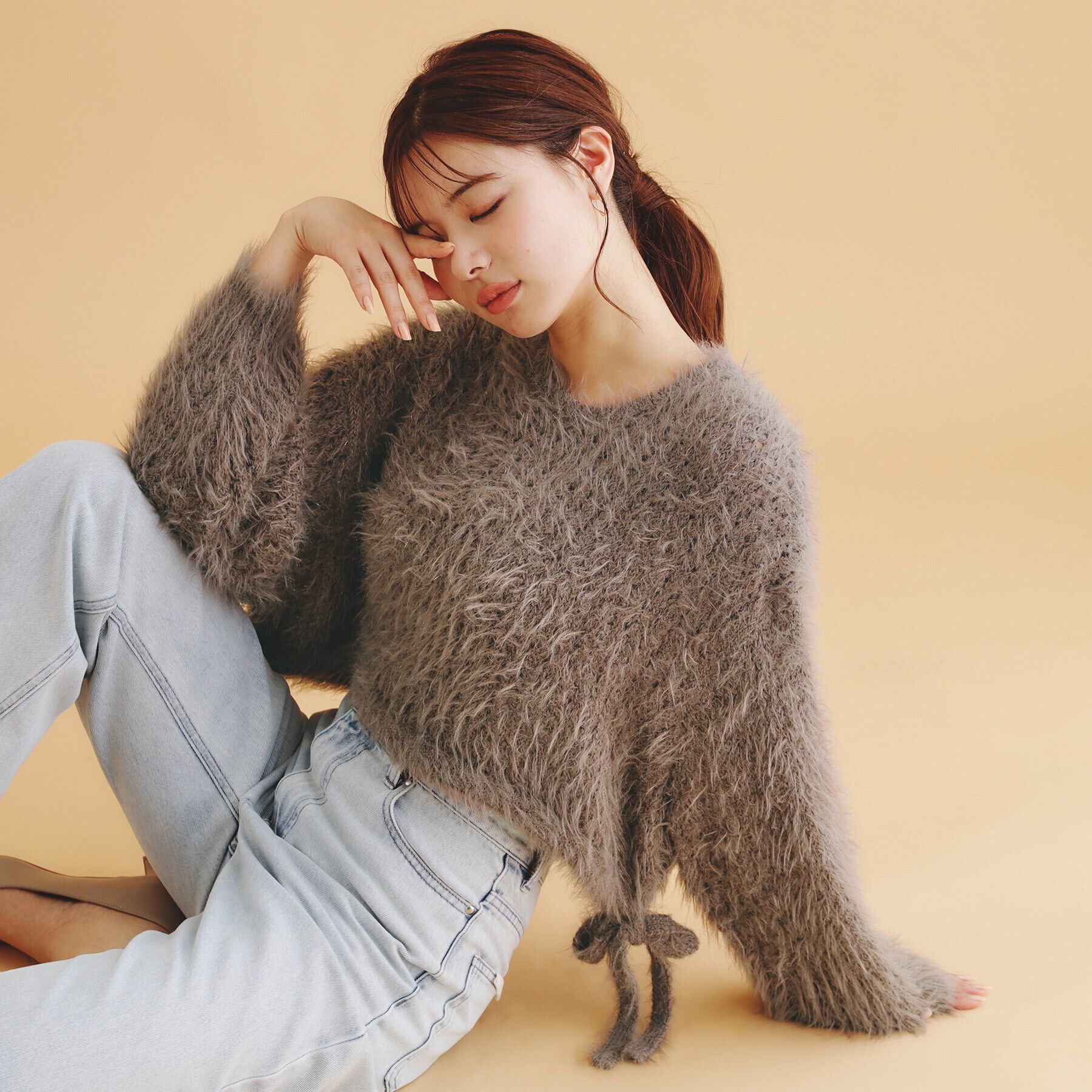 index「透かしシャギーサイドリボンニット【洗濯機洗い可】」|ニット・セーター|トープ(054)