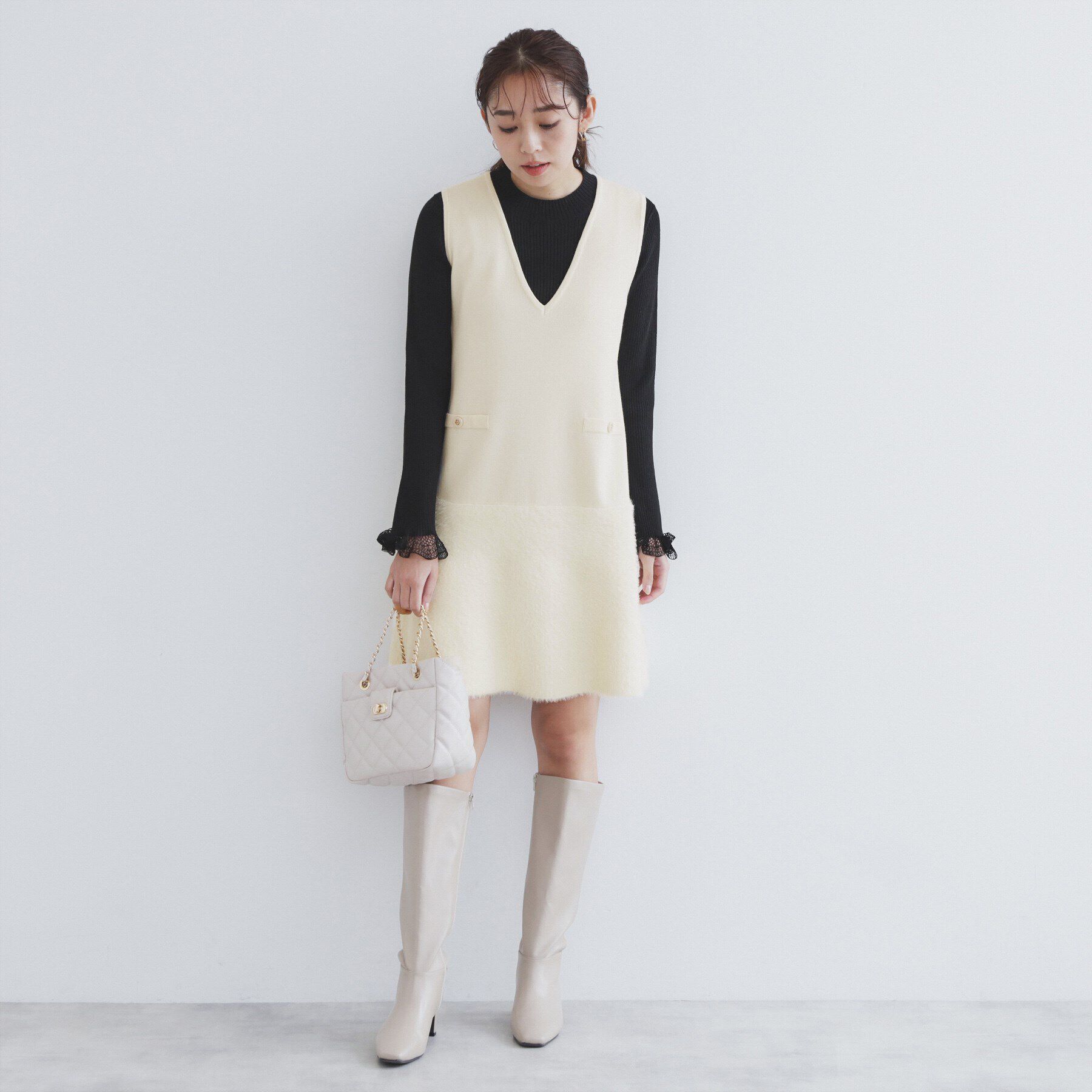 index「フェザー切り替えニットジャンパースカート【洗濯機洗い可】」|ワンピース|