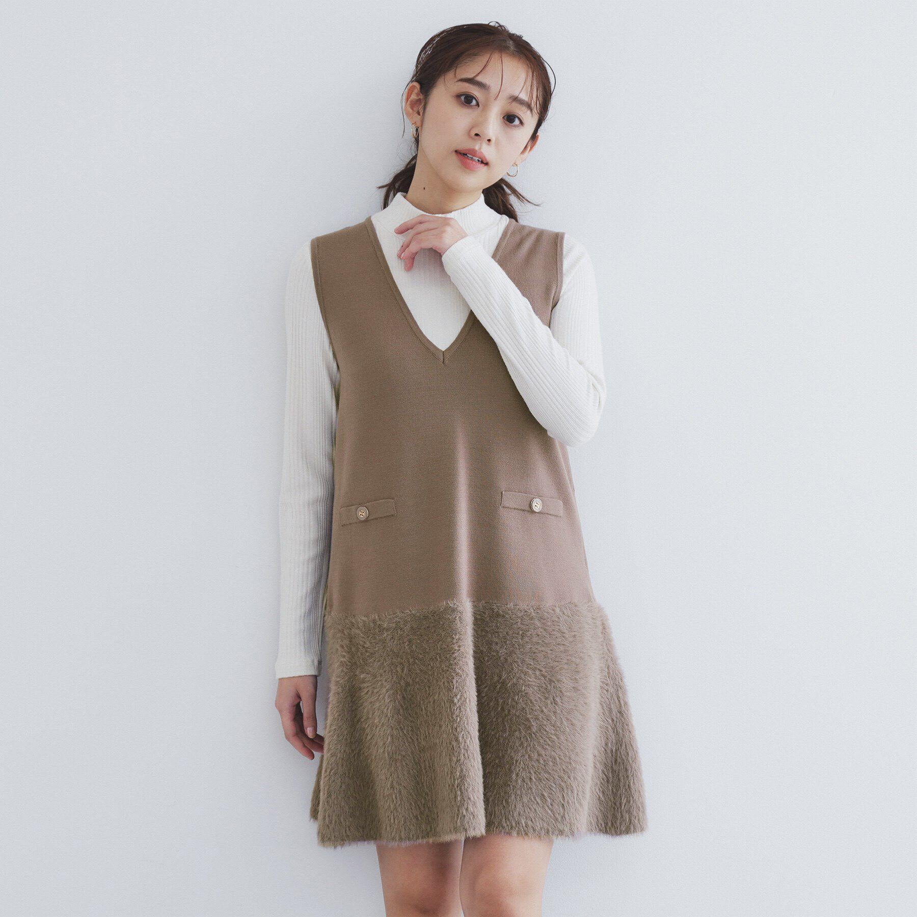 index「フェザー切り替えニットジャンパースカート【洗濯機洗い可】」|ワンピース|トープ(054)