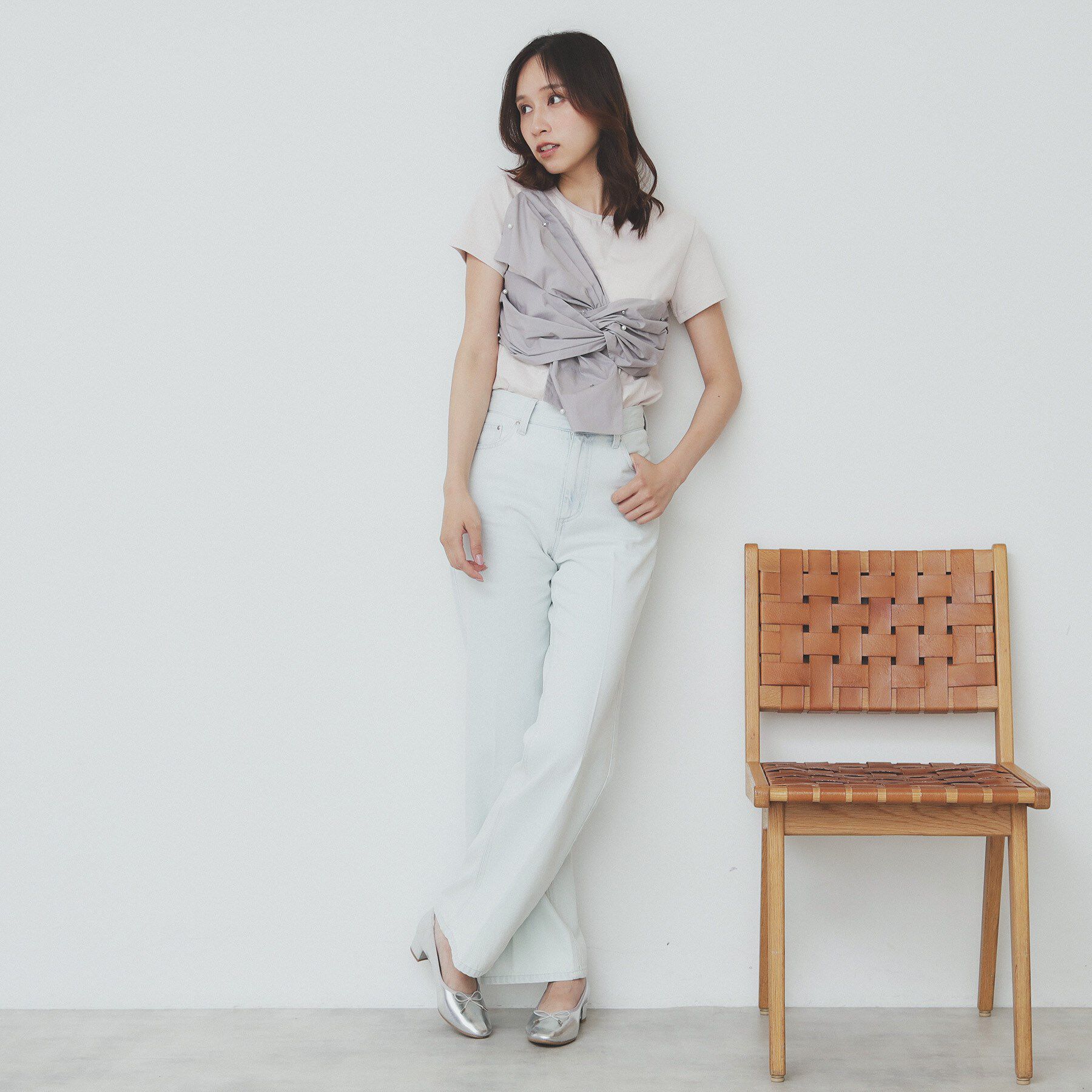 index「パール調アシメドッキングTシャツ【洗える/接触冷感】」|Tシャツ・カットソー|