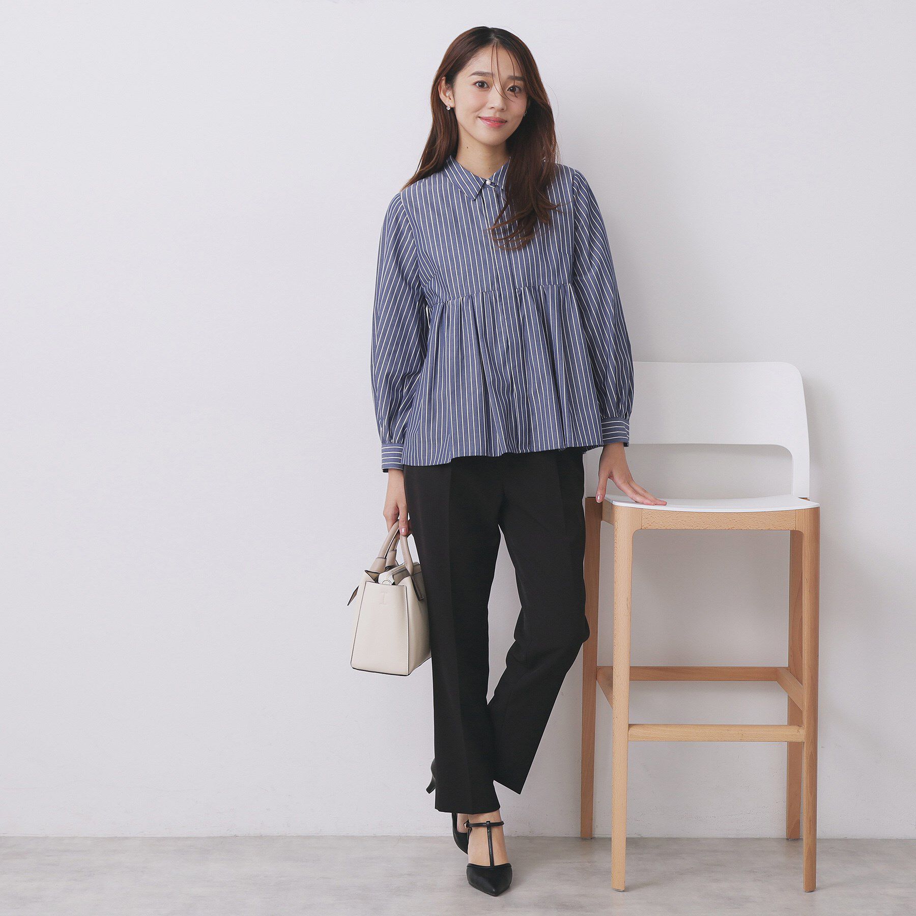 index「ラメストライプ衿付きペプラムブラウス【洗濯機OK/イージーアイロン/防シワ】《6col》」|シャツ・ブラウス|