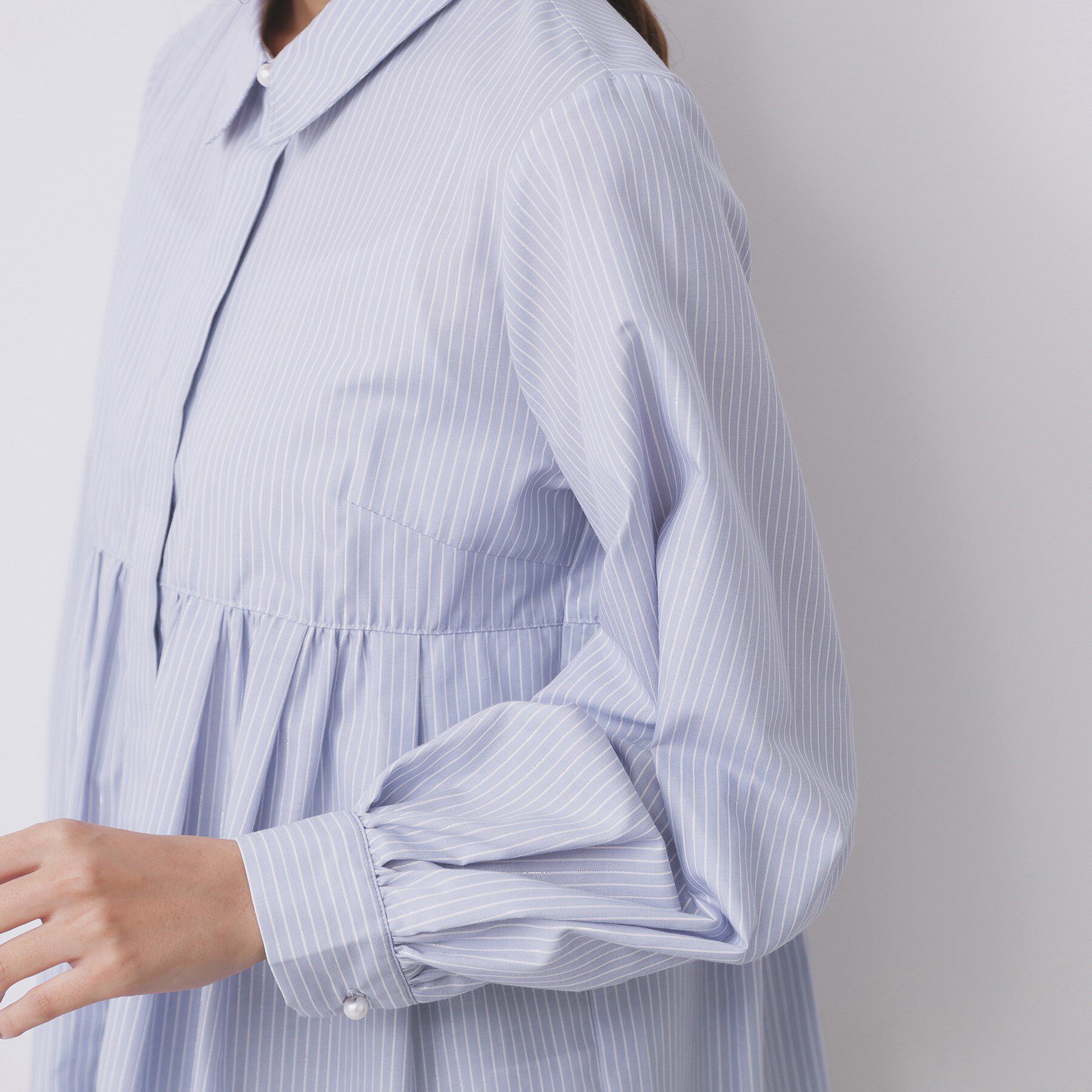 index「ラメストライプ衿付きペプラムブラウス【洗濯機OK/イージーアイロン/防シワ】《6col》」|シャツ・ブラウス|