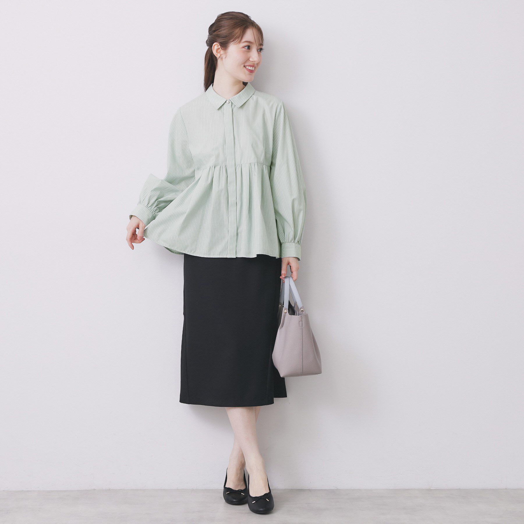 index「ラメストライプ衿付きペプラムブラウス【洗濯機OK/イージーアイロン/防シワ】《6col》」|シャツ・ブラウス|