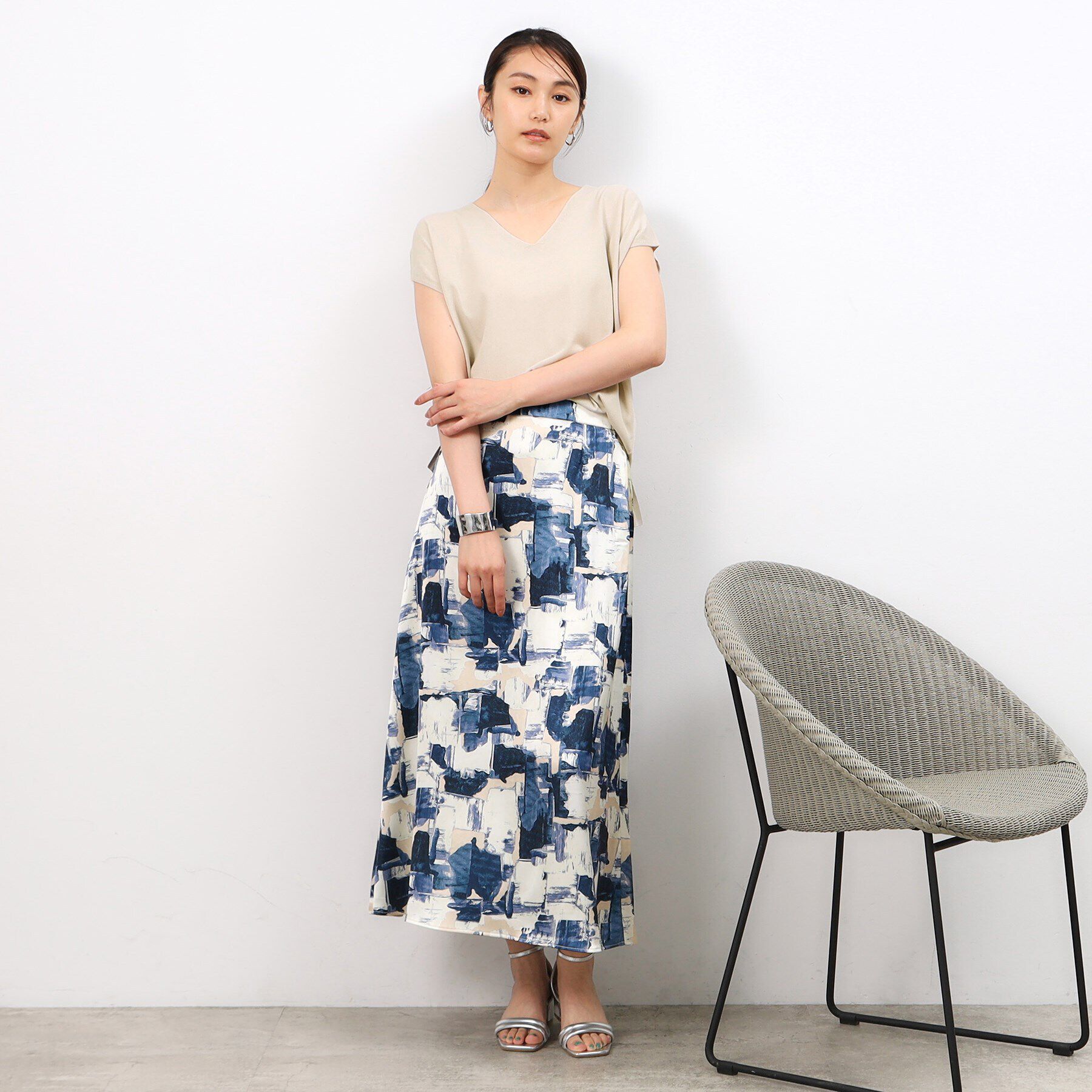 OPAQUE.CLIP「クールタッチVネックフレンチスリーブニット【UVケア/接触冷感/洗濯機洗い可】」|ニット・セーター|