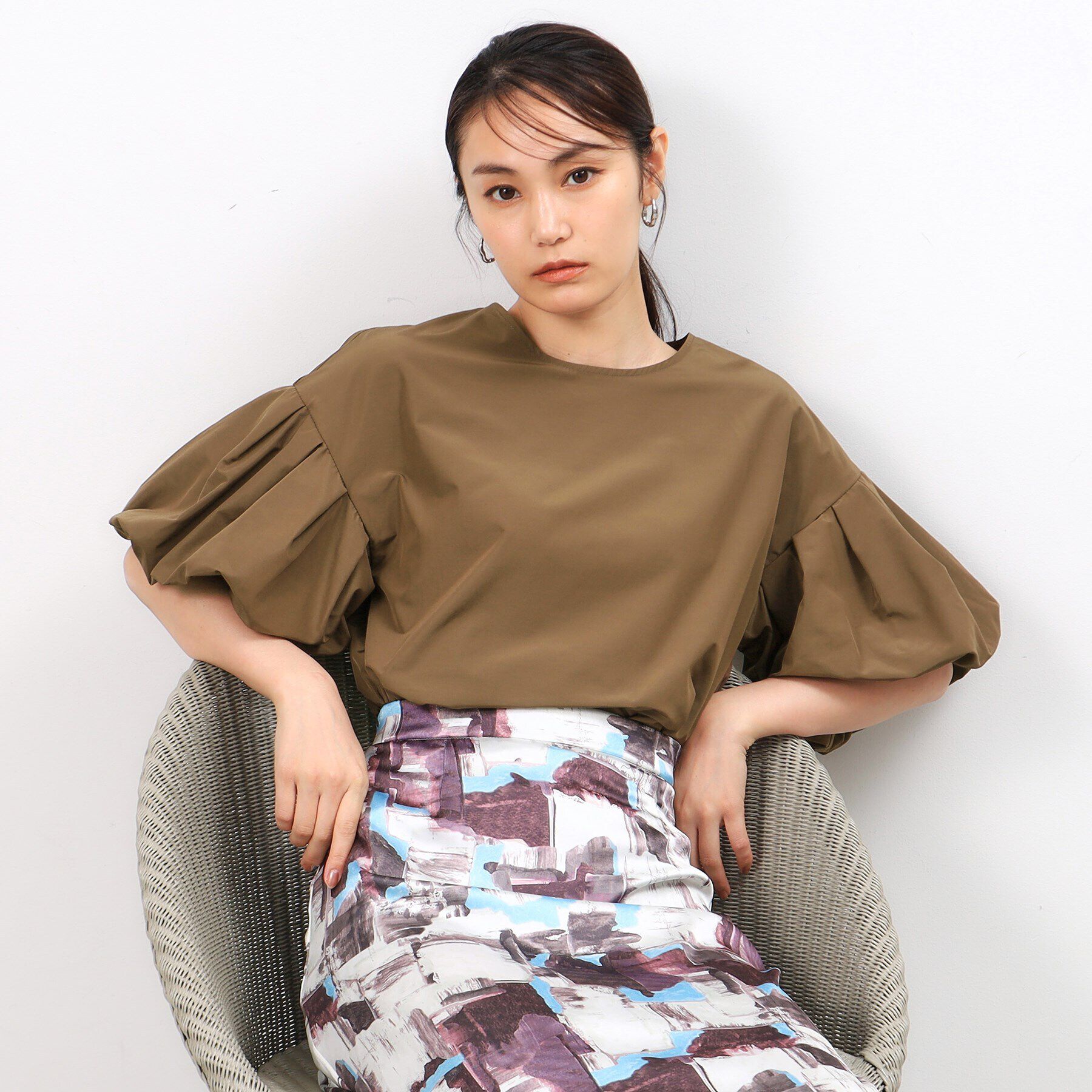 OPAQUE.CLIP「バルーンスリーブブラウス【洗濯機洗い可】」|シャツ・ブラウス|ブラウン(044)