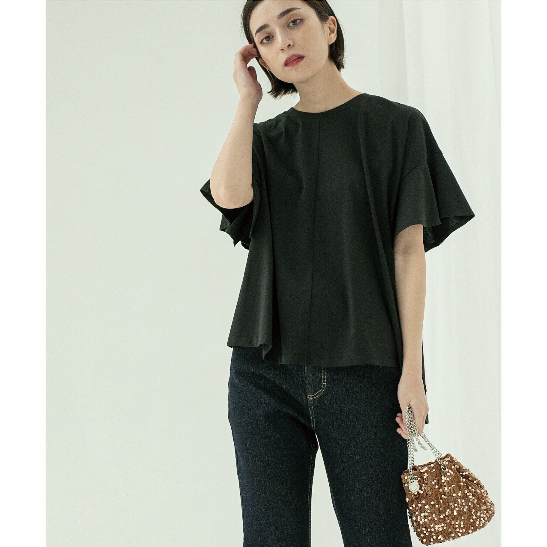 OPAQUE.CLIP「フリルスリーブカットソー【洗濯機洗い可】」|Tシャツ・カットソー|