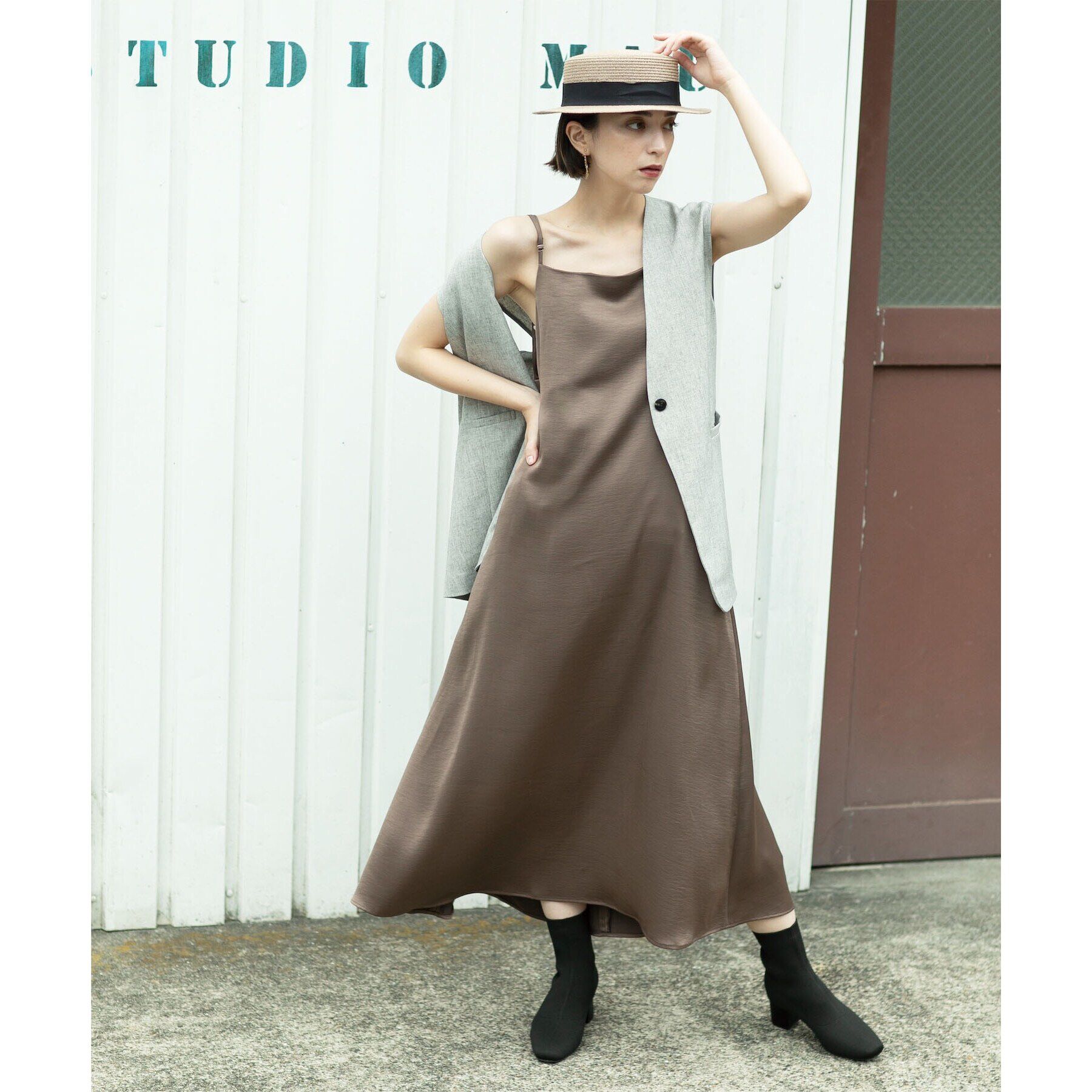 OPAQUE.CLIP「2WAY ヴィンテージサテンキャミワンピース【洗濯機洗い可】」|ワンピース|