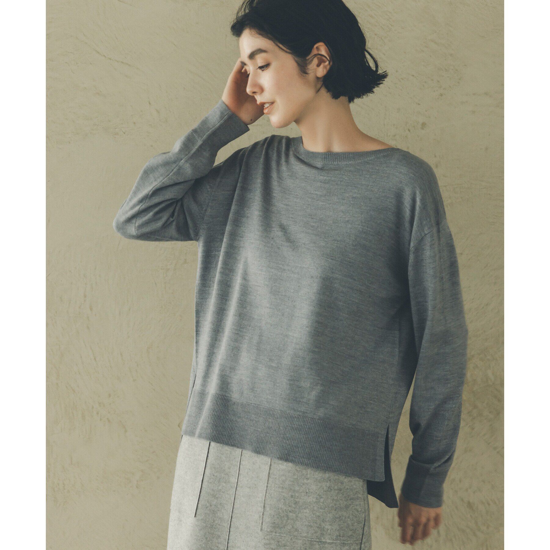 OPAQUE.CLIP「《S-LLsize/6color》ボートネックニット／FILIVIVI・フィルビビ【洗濯機洗い可】」|ニット・セーター|グレー(012)