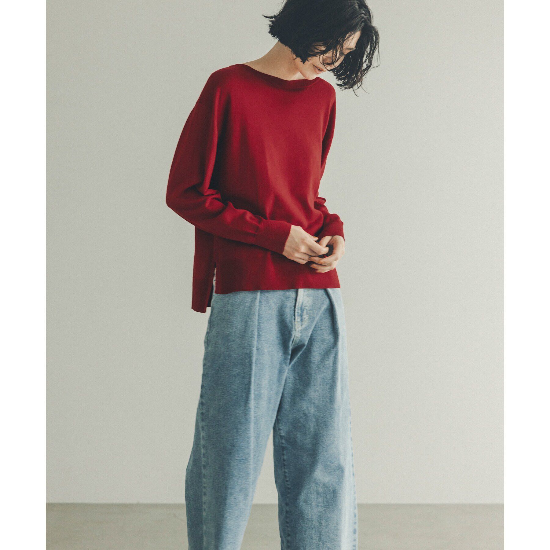 OPAQUE.CLIP「《S-LLsize/6color》ボートネックニット／FILIVIVI・フィルビビ【洗濯機洗い可】」|ニット・セーター|