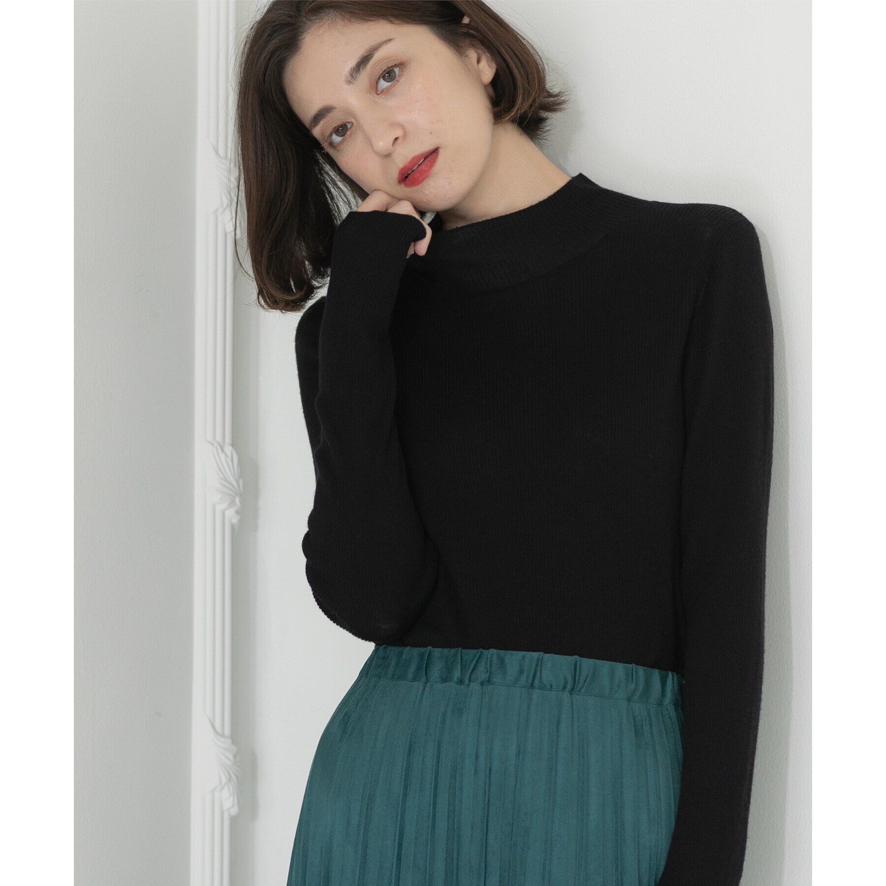 OPAQUE.CLIP「《5color》ハイネックシアーリブニット【洗濯機洗い可】」|ニット・セーター|