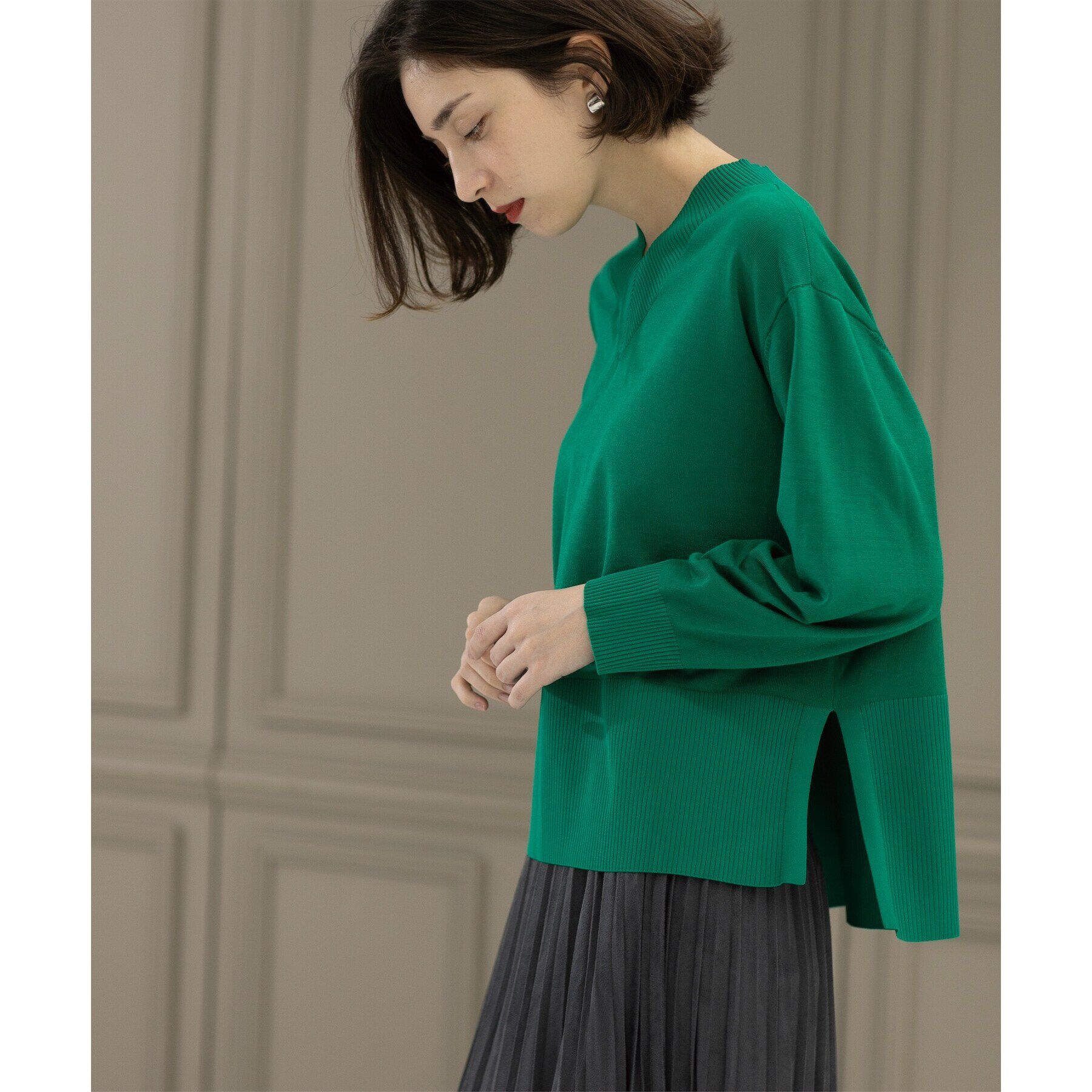 OPAQUE.CLIP「《5color》リブ使いVネックニット【洗濯機洗い可】」|ニット・セーター|