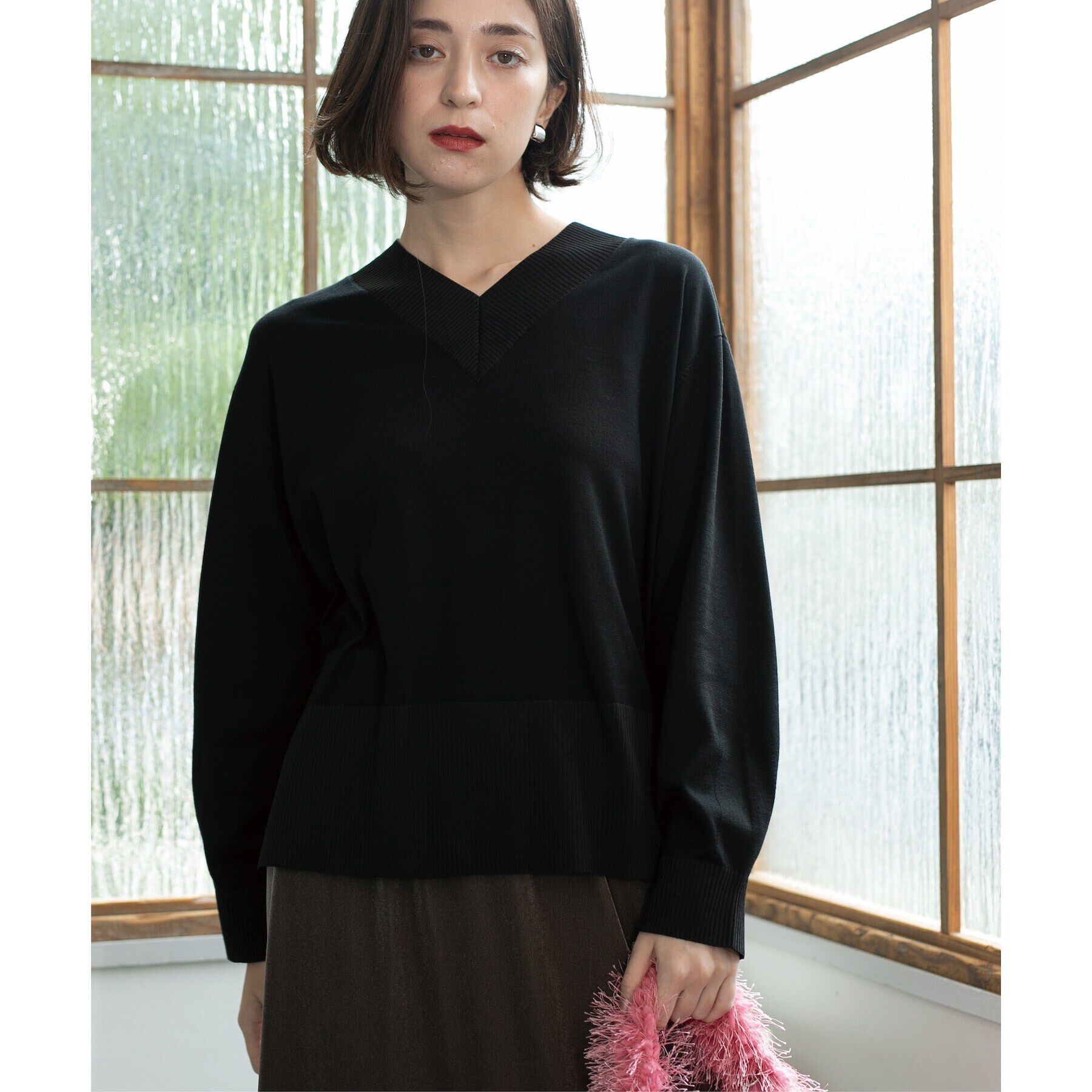 OPAQUE.CLIP「《5color》リブ使いVネックニット【洗濯機洗い可】」|ニット・セーター|