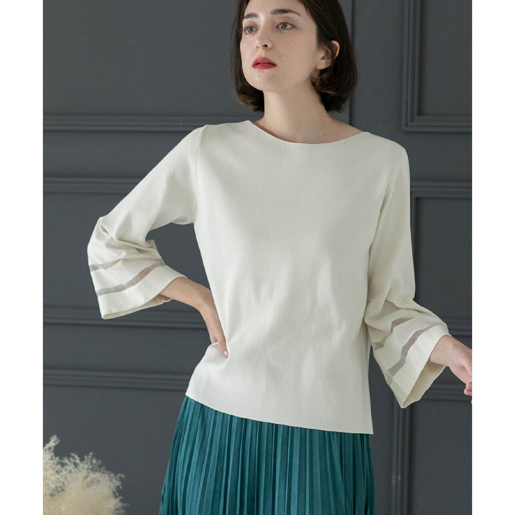 OPAQUE.CLIP「UV シアーフレアスリーブニット【抗ピル/洗濯機洗い可】」|ニット・セーター|