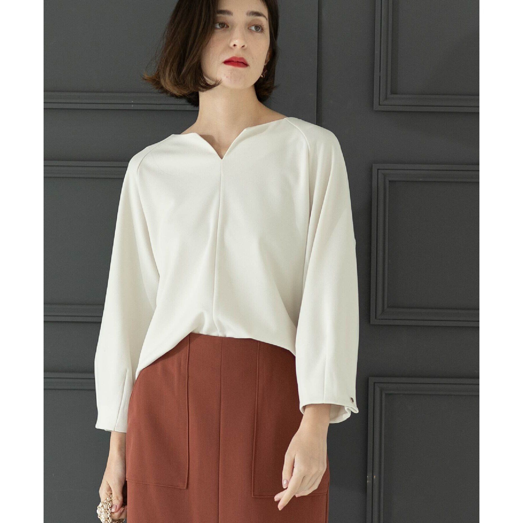 OPAQUE.CLIP「UV 袖口金ボタンキーネックトップス【吸水速乾/洗濯機洗い可】」|Tシャツ・カットソー|