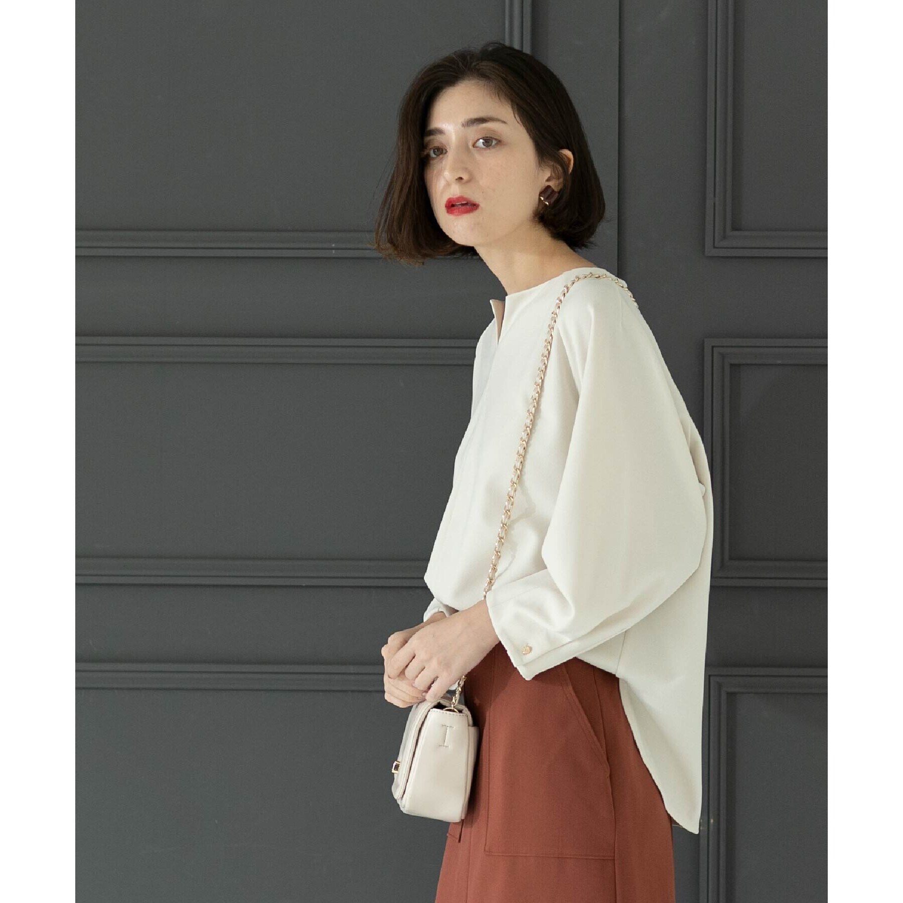 OPAQUE.CLIP「UV 袖口金ボタンキーネックトップス【吸水速乾/洗濯機洗い可】」|Tシャツ・カットソー|