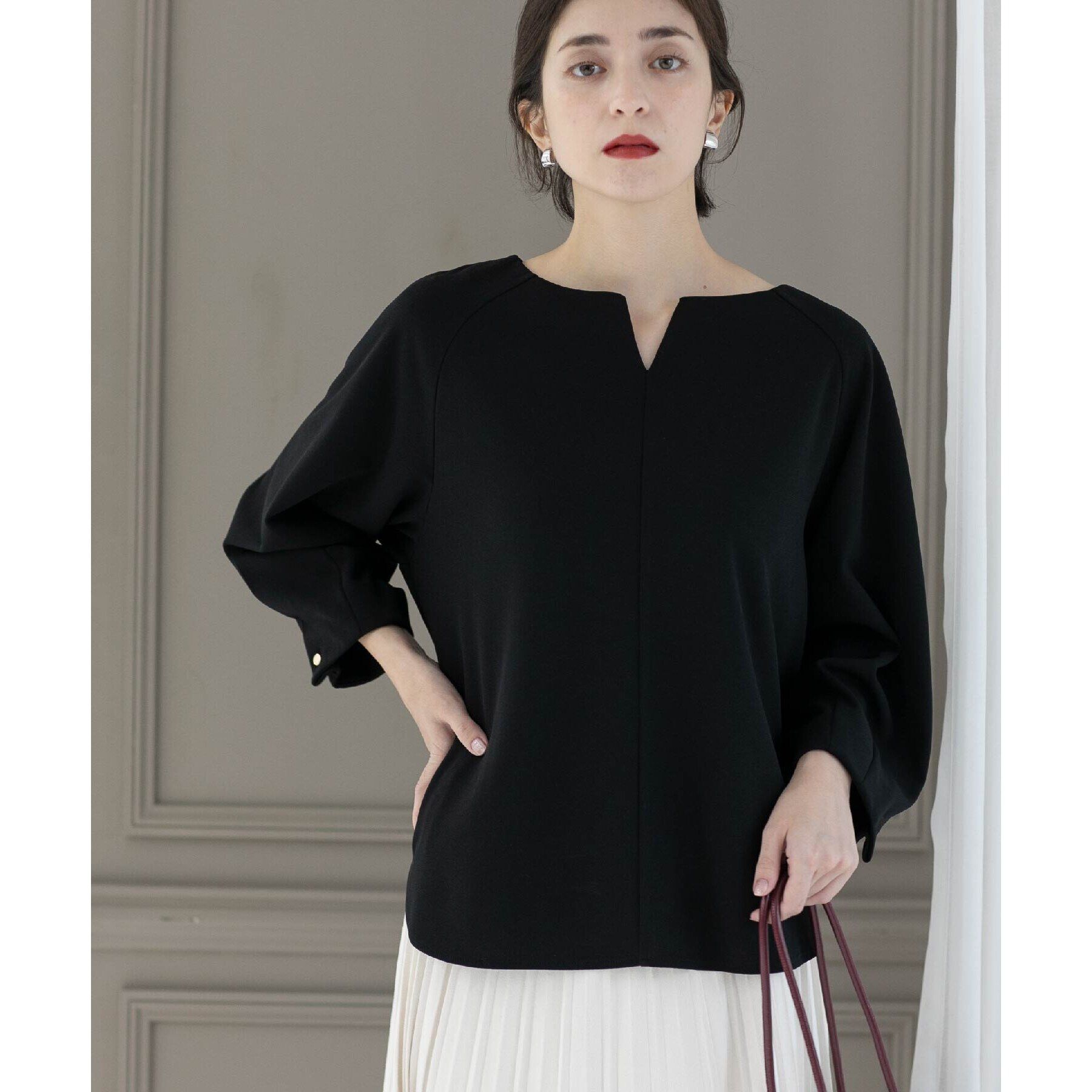 OPAQUE.CLIP「UV 袖口金ボタンキーネックトップス【吸水速乾/洗濯機洗い可】」|Tシャツ・カットソー|