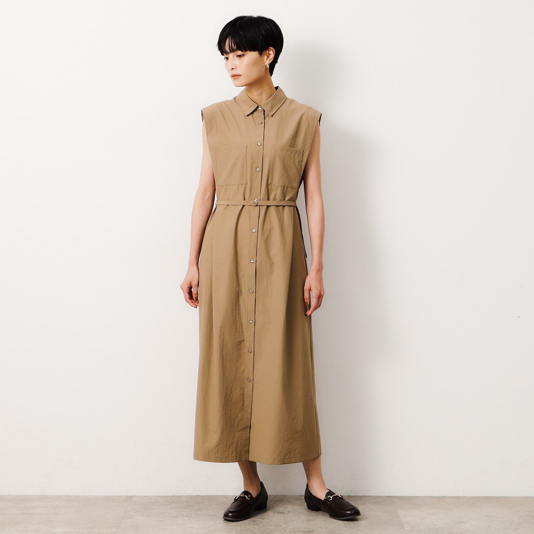 OPAQUE.CLIP「《美人百花掲載》フレンチスリーブシャツワンピース【洗濯機洗い可】」|ワンピース|