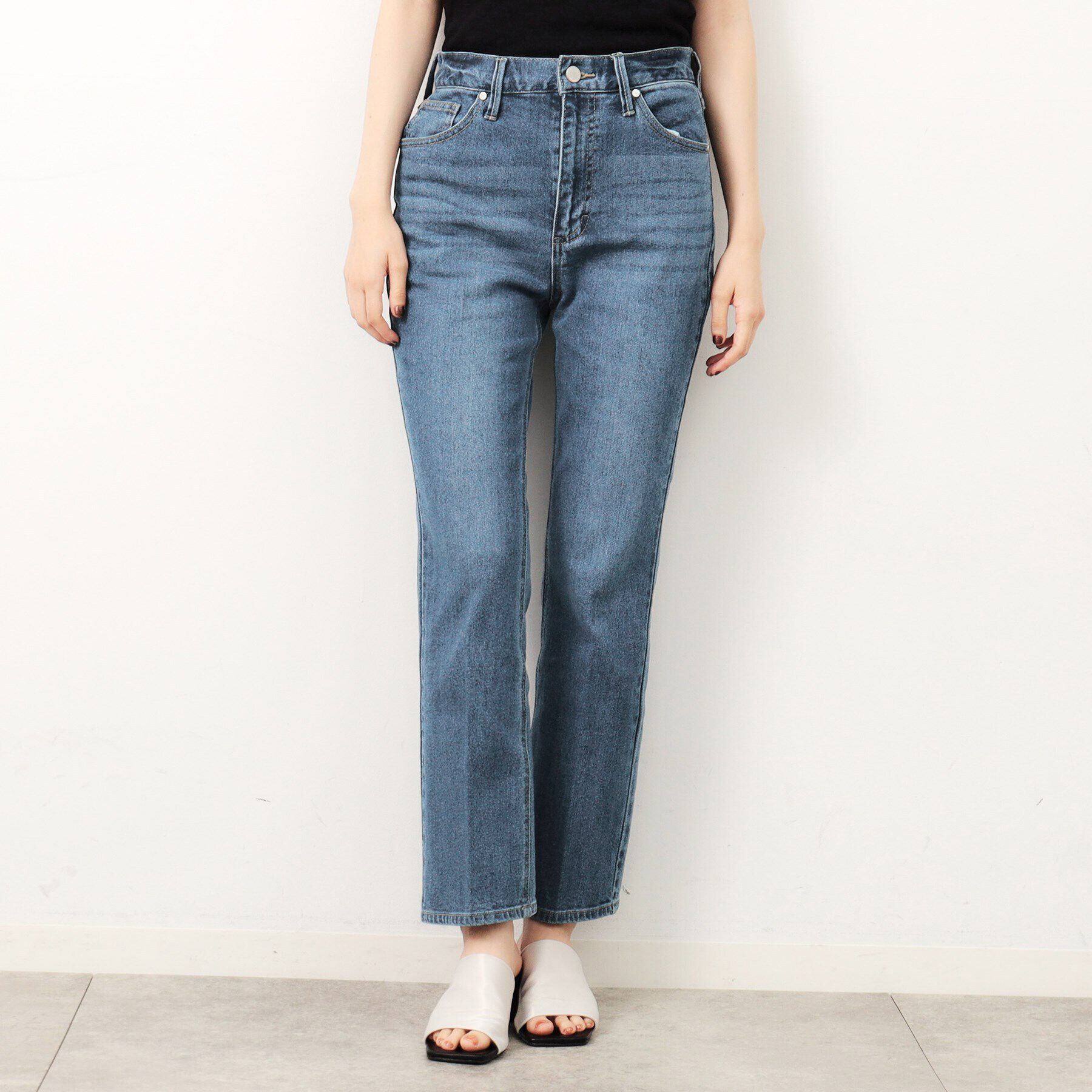 OPAQUE.CLIP「ストレッチセミフレアデニム／オーガニックコットン混【洗濯機洗い可】」|デニム|