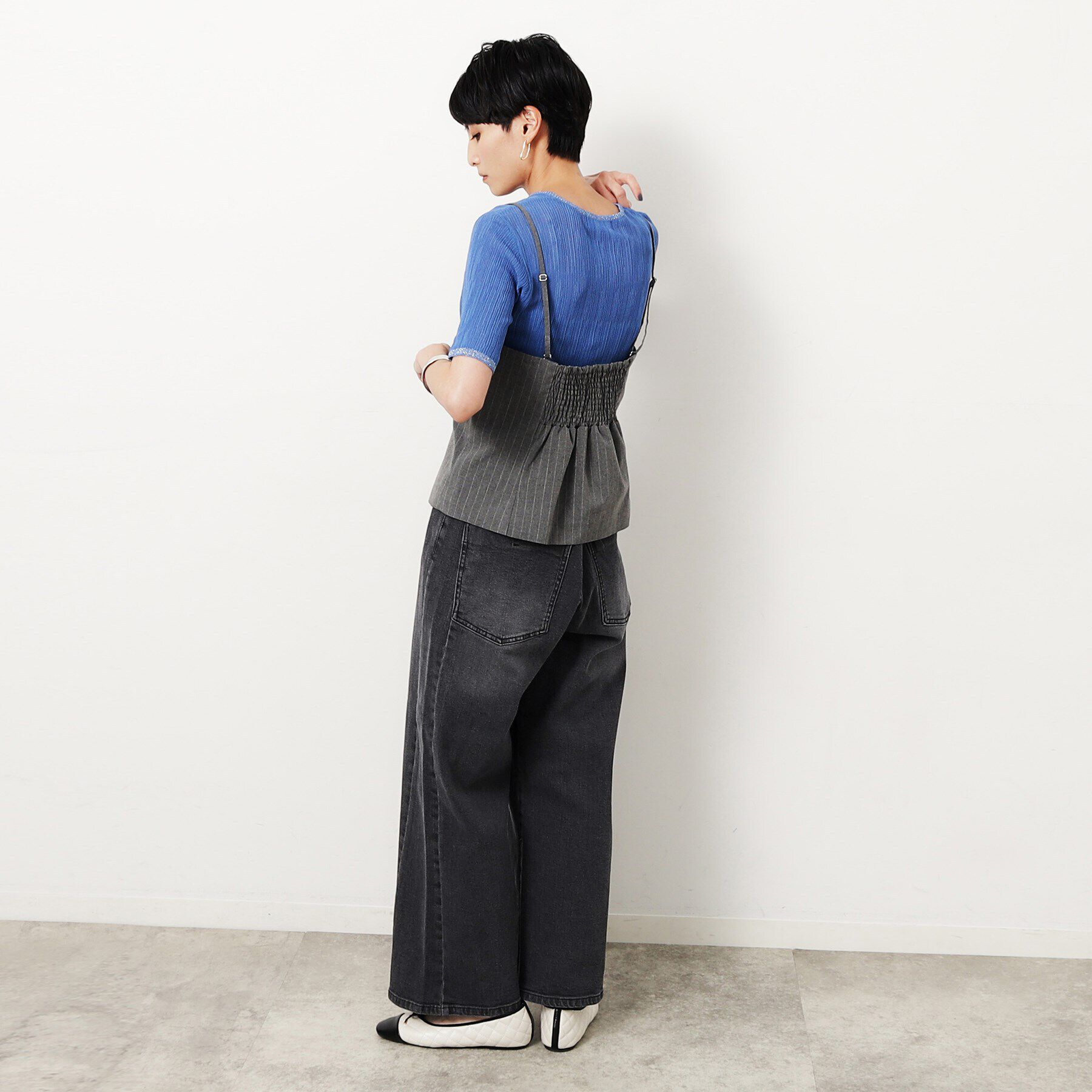 OPAQUE.CLIP「ストレッチラップデザインワイドデニム／オーガニックコットン混【洗濯機洗い可】」|デニム|