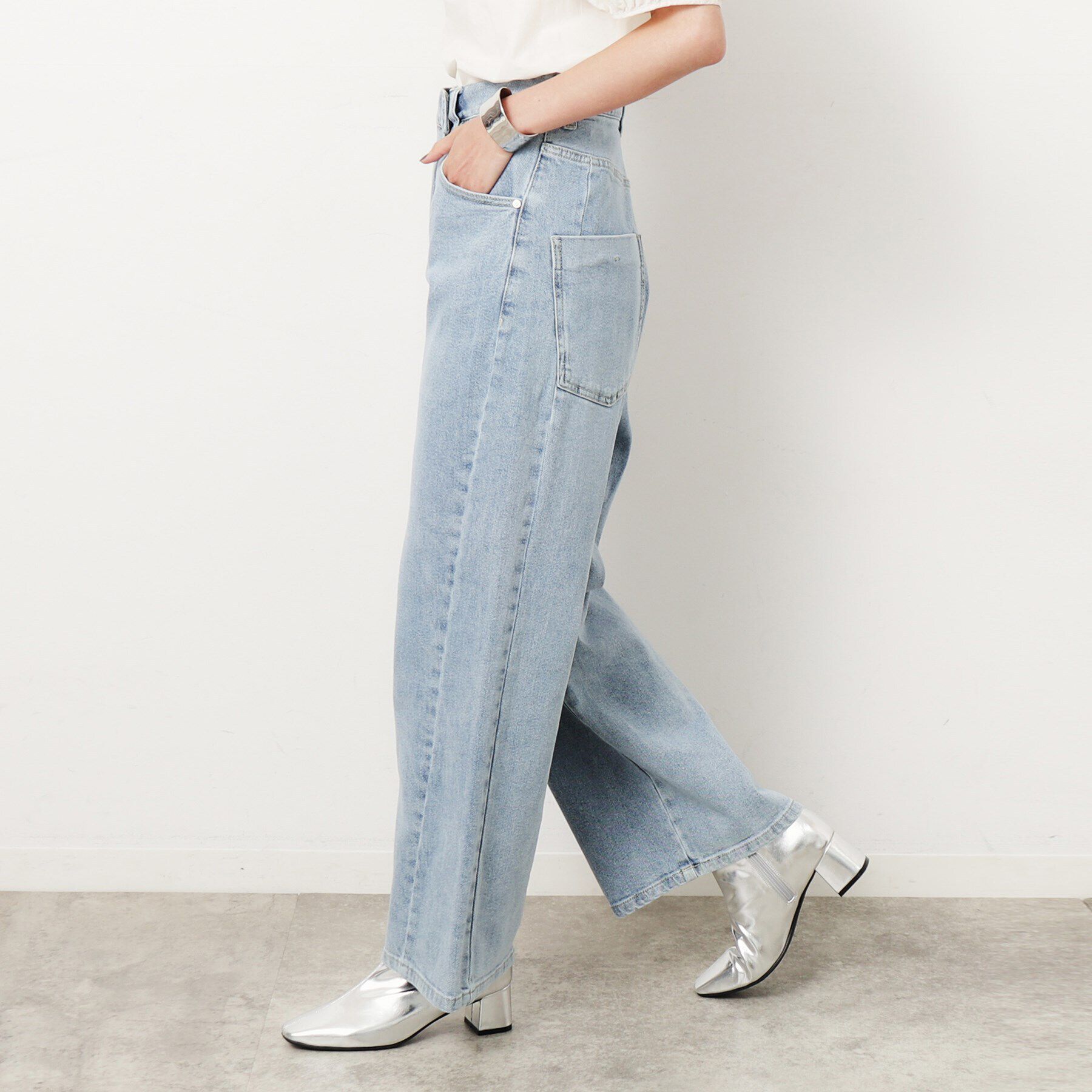 OPAQUE.CLIP「ストレッチラップデザインワイドデニム／オーガニックコットン混【洗濯機洗い可】」|デニム|