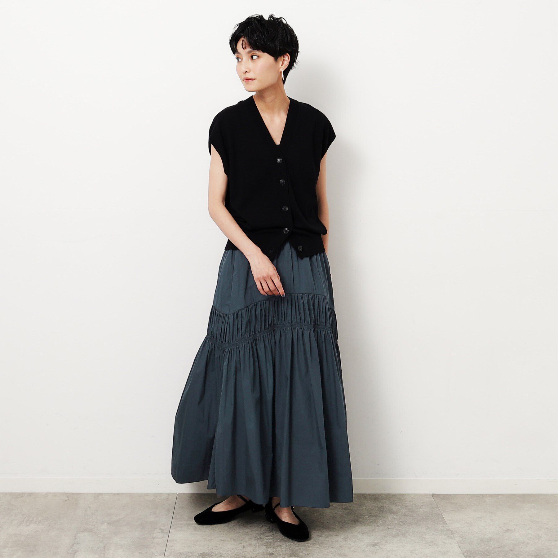 OPAQUE.CLIP「シャーリング切替ボリュームフレアスカート【洗濯機洗い可】」|スカート|