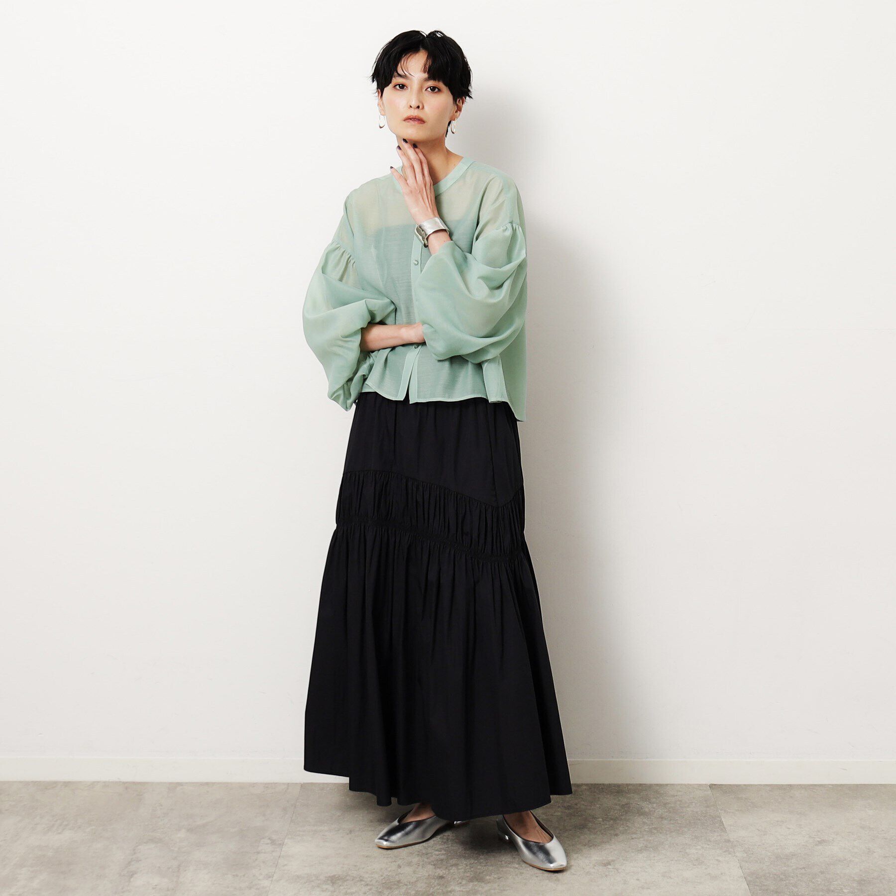 OPAQUE.CLIP「シアーバルーンボリュームスリーブブラウス【洗濯機洗い可】」|シャツ・ブラウス|