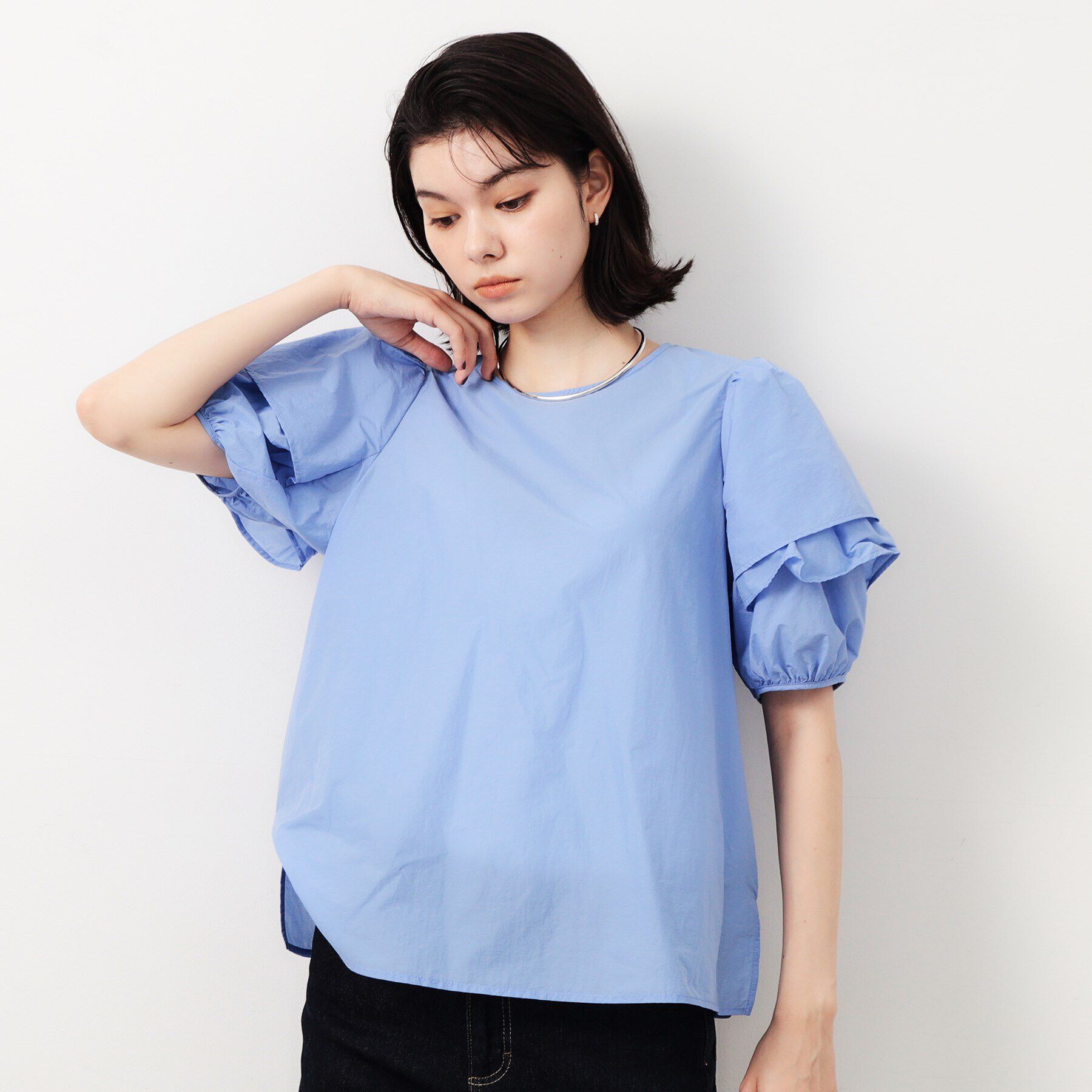 OPAQUE.CLIP「《美人百花掲載》フリル重ねスリーブブラウス【洗濯機洗い可】」|シャツ・ブラウス|ブルー(091)