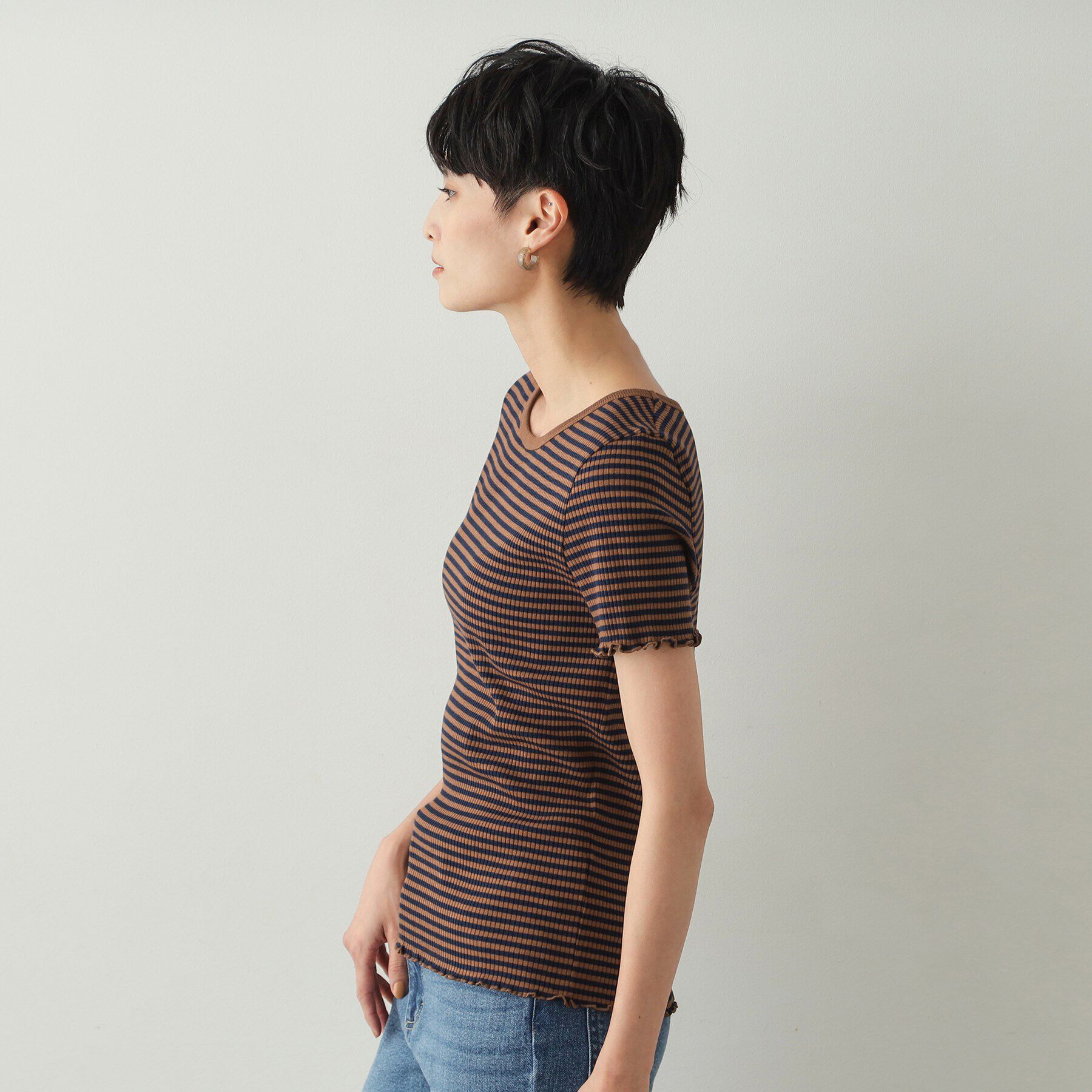 OPAQUE.CLIP「細ボーダーリブカットソー【洗濯機洗い可】」|Tシャツ・カットソー|