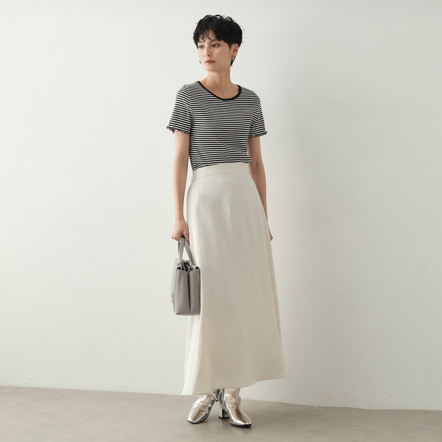 OPAQUE.CLIP「細ボーダーリブカットソー【洗濯機洗い可】」|Tシャツ・カットソー|