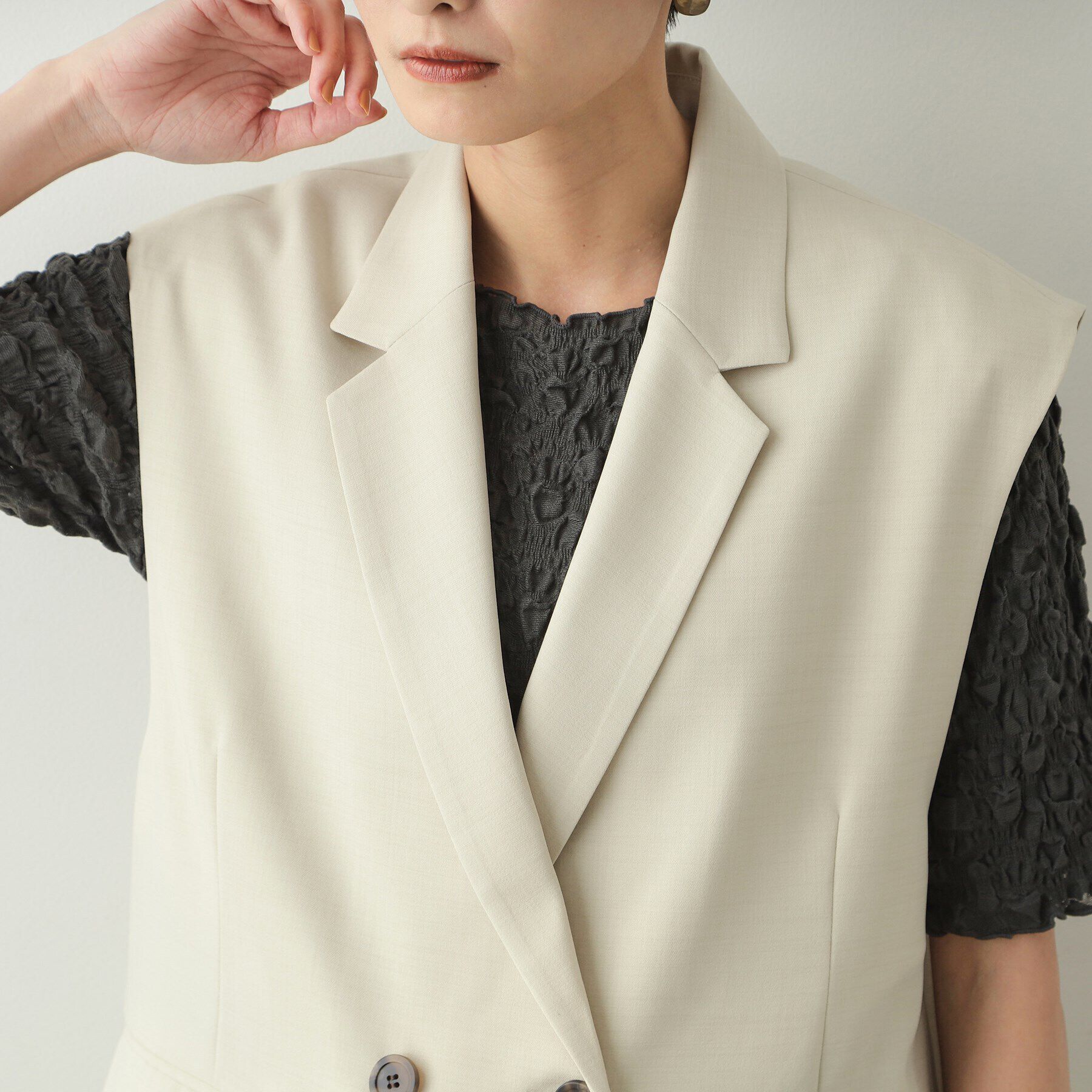 OPAQUE.CLIP「《美人百花掲載》テーラードダブルジレ【洗濯機洗い可】」|ベスト・ジレ|