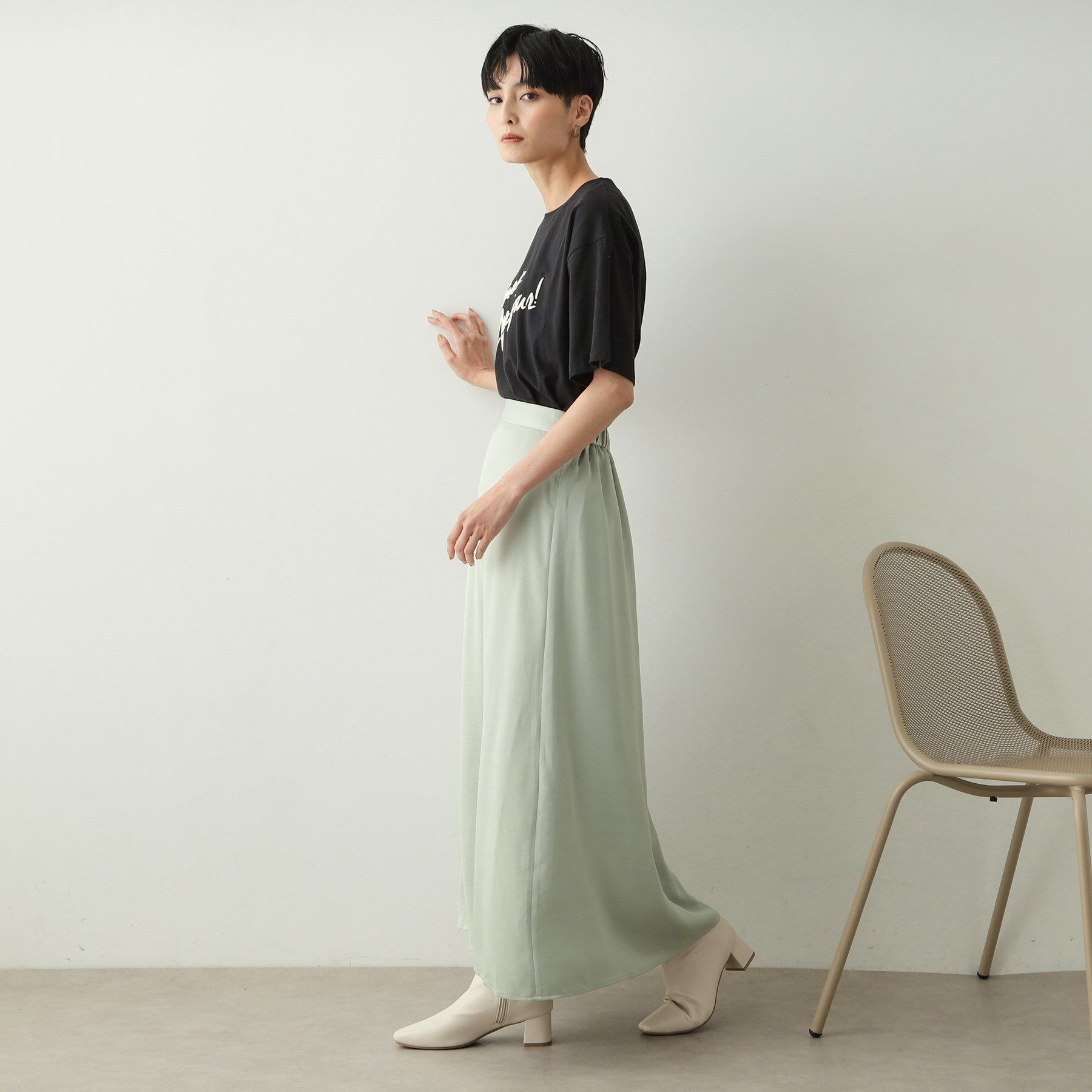 OPAQUE.CLIP「サテンナローフレアスカート【洗濯機洗い可】」|スカート|