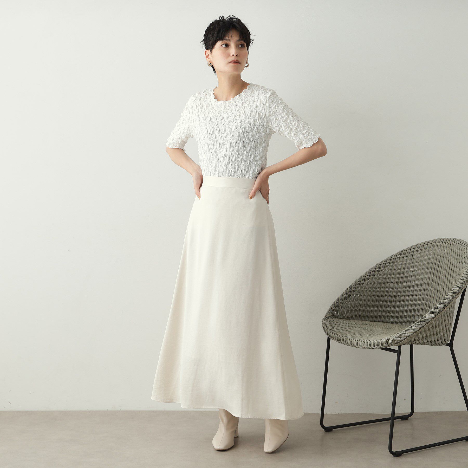 OPAQUE.CLIP「サテンナローフレアスカート【洗濯機洗い可】」|スカート|