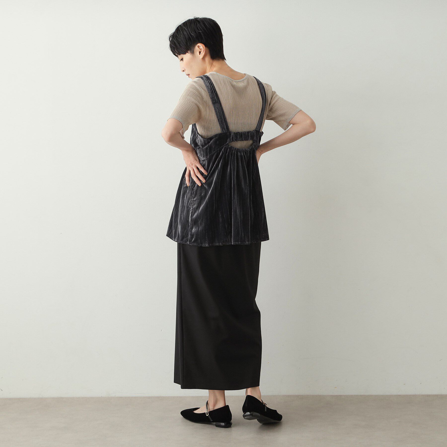 OPAQUE.CLIP「《美人百花掲載》クラッシュベロアキャミブラウス【洗濯機洗い可】」|シャツ・ブラウス|