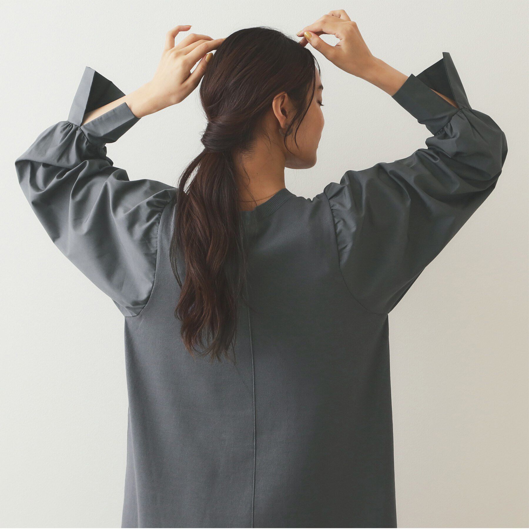 OPAQUE.CLIP「異素材切り替えニットワンピース【洗濯機洗い可】」|ワンピース|