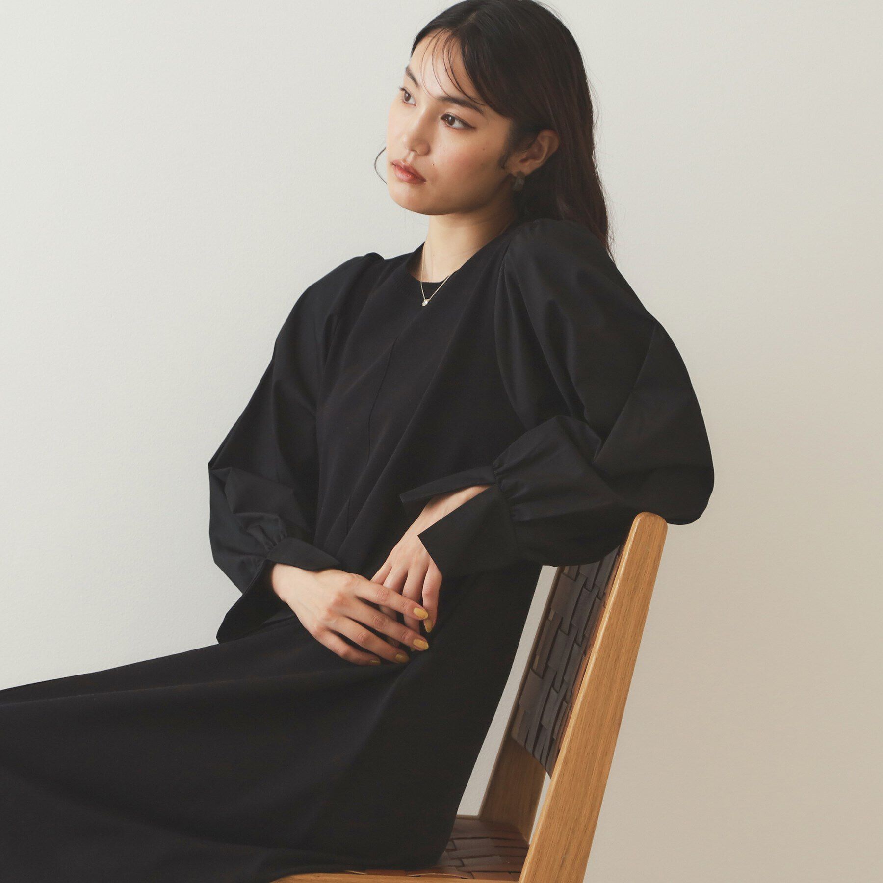 OPAQUE.CLIP「異素材切り替えニットワンピース【洗濯機洗い可】」|ワンピース|