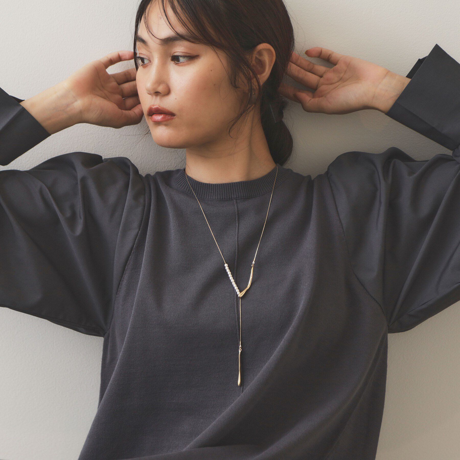 OPAQUE.CLIP「フェイクパールスライダーネックレス」|ネックレス|