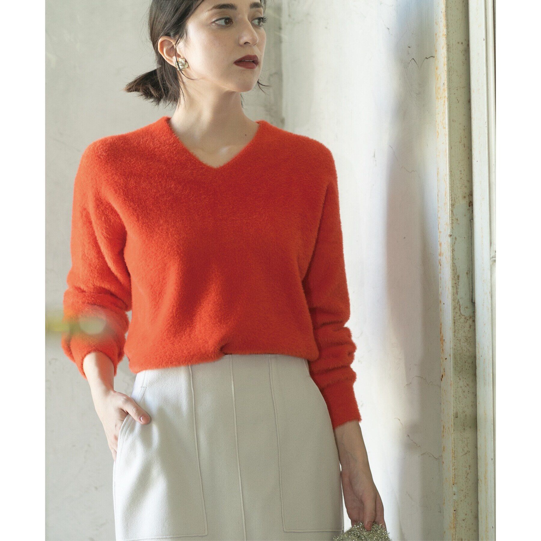 OPAQUE.CLIP「《5color/S-LLsize》フェザーヤーンVネックニット【洗濯機洗い可／抗ピル】」|ニット・セーター|