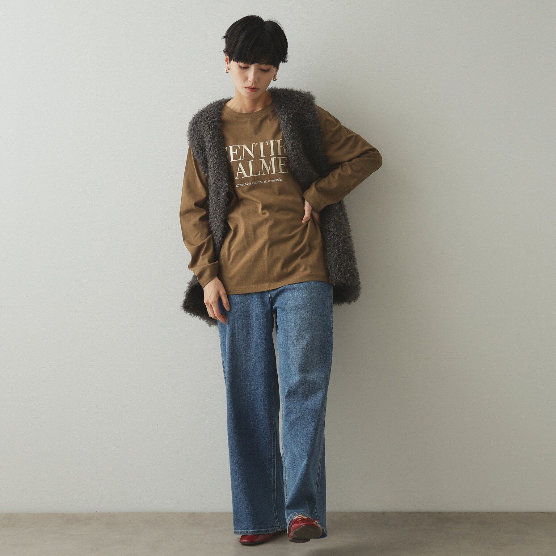 OPAQUE.CLIP「箔ロゴプリント ロングTシャツ【洗濯機洗い可】」|Tシャツ・カットソー|