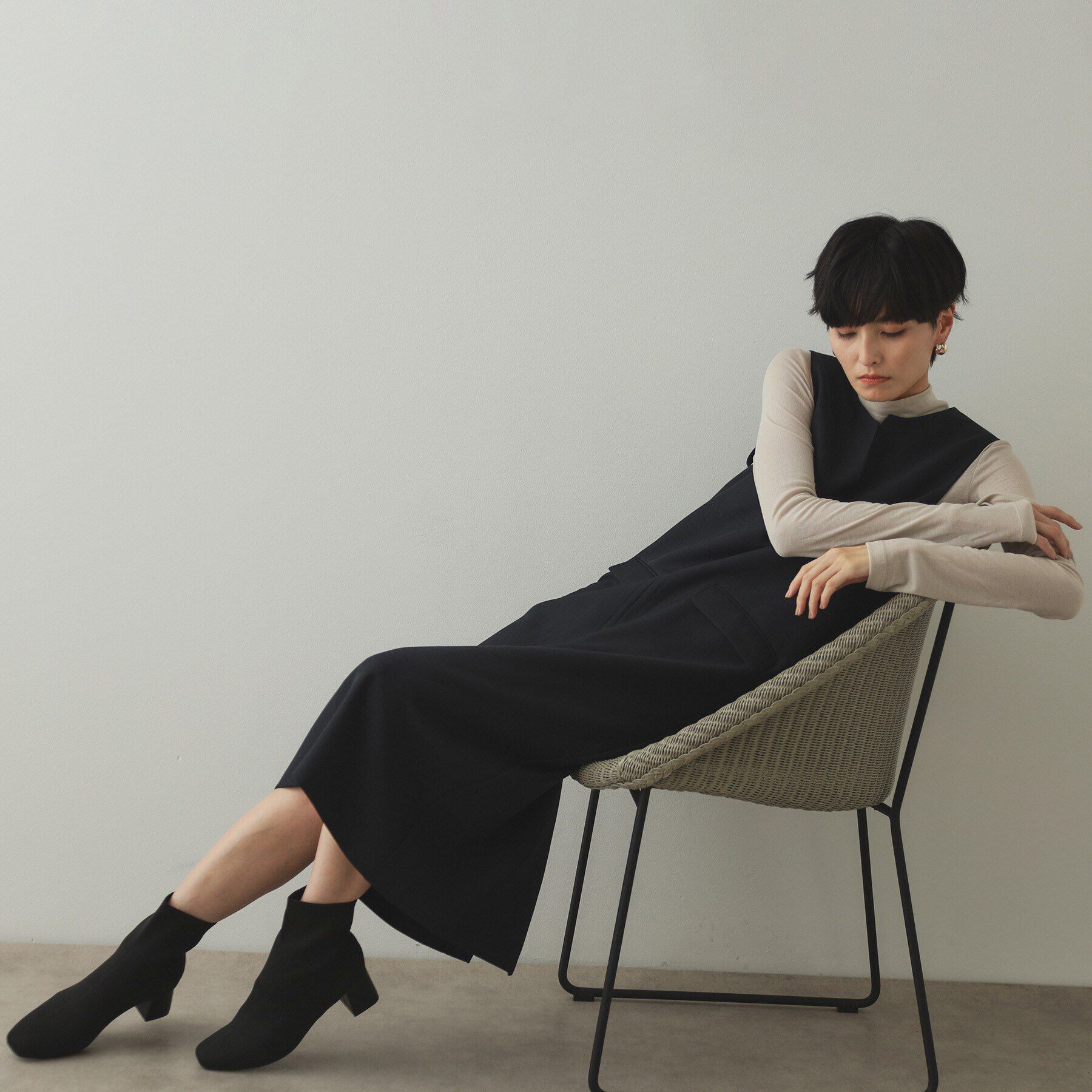 OPAQUE.CLIP「キーネックIラインジャンスカ【洗える/ストレッチ/抗ピル】」|ワンピース|