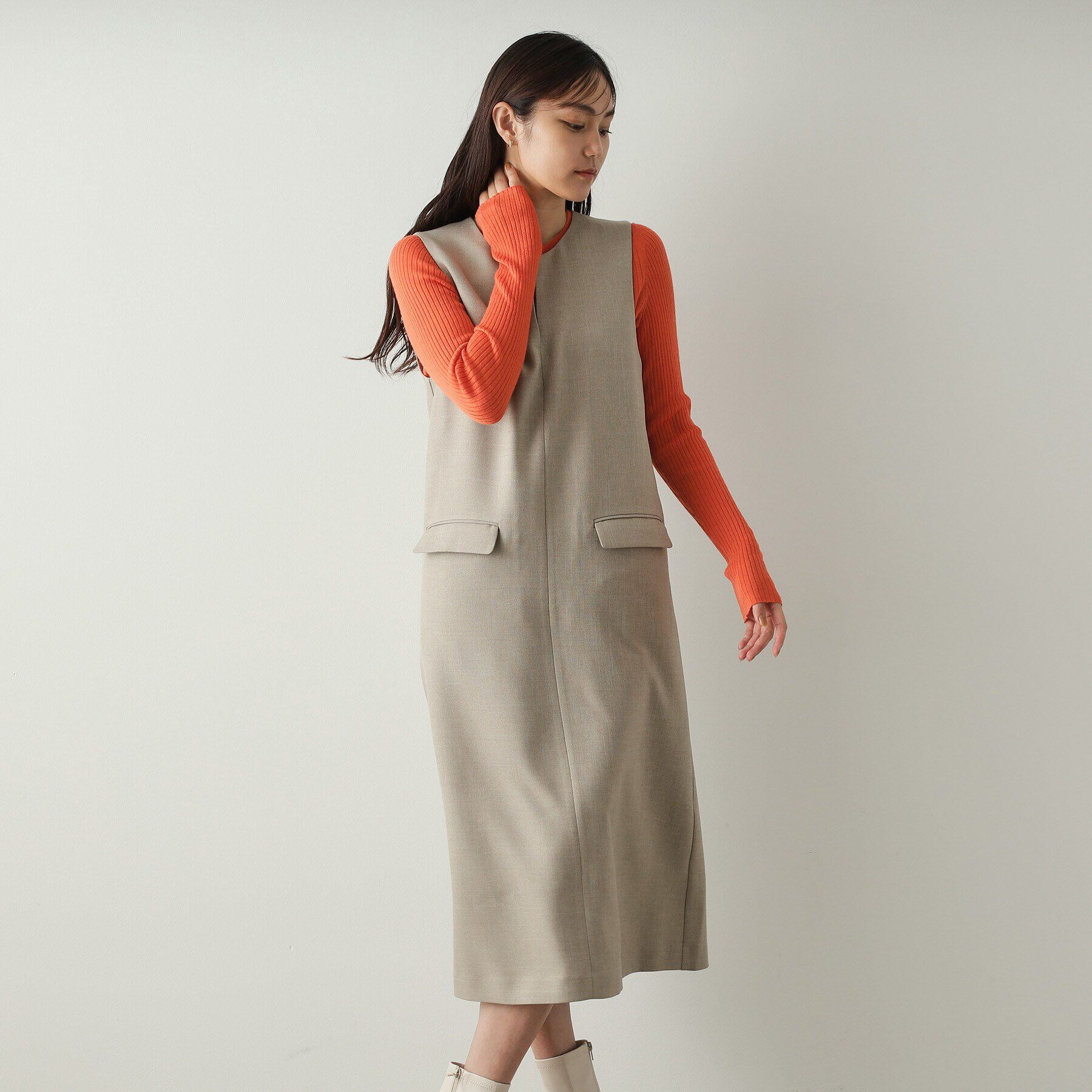 OPAQUE.CLIP「キーネックIラインジャンスカ【洗える/ストレッチ/抗ピル】」|ワンピース|